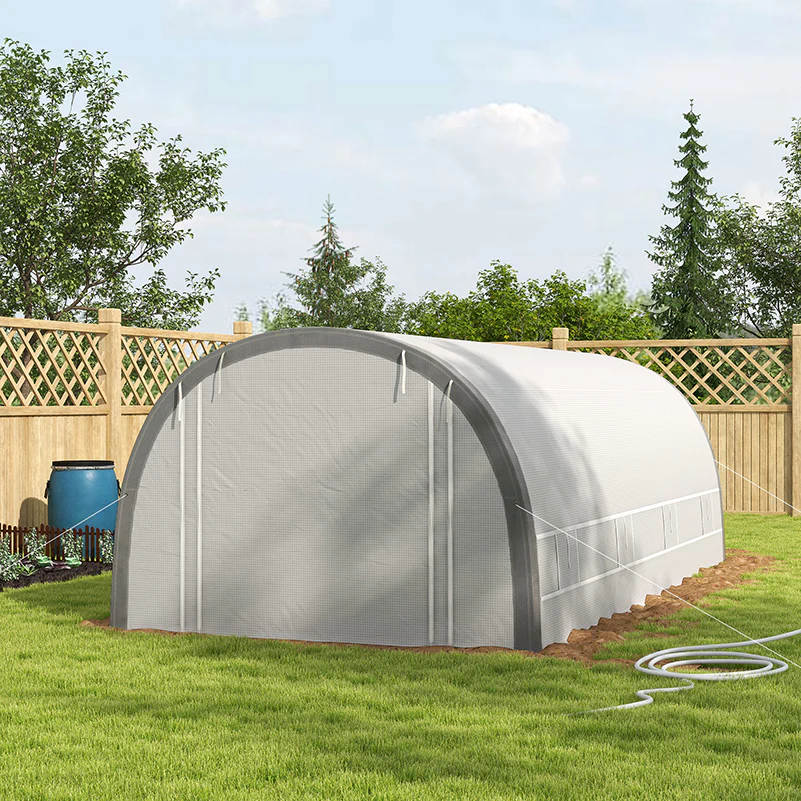 6 x 3m Walk-in Polytunnel Greenhouse with Upgraded Structure & 8 Mesh Windows, White - Image 4