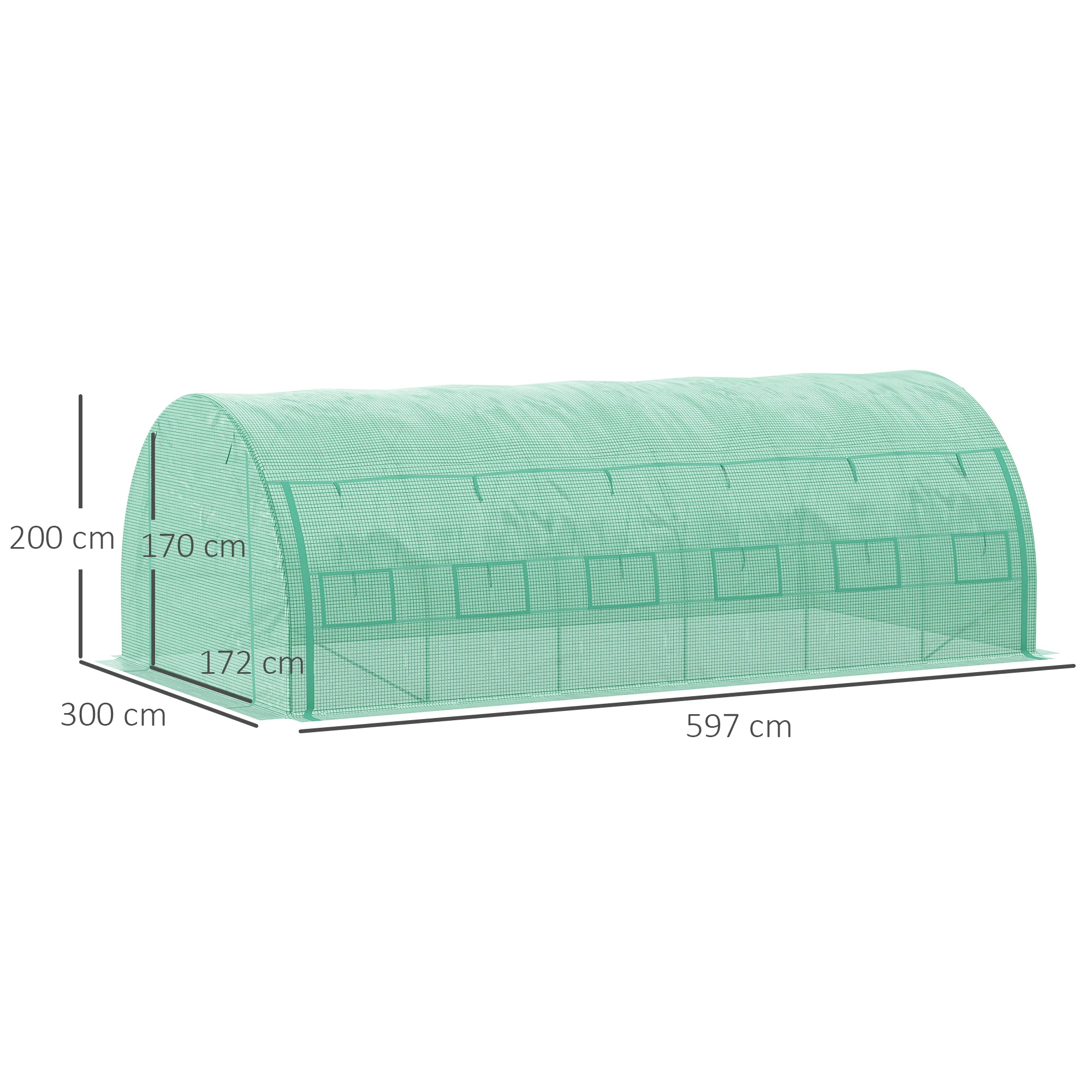 6 x 3 x 2m Polytunnel Greenhouse with Roll-up Side Walls, Reinforced Cover & 12 Mesh Windows, Green - Image 5