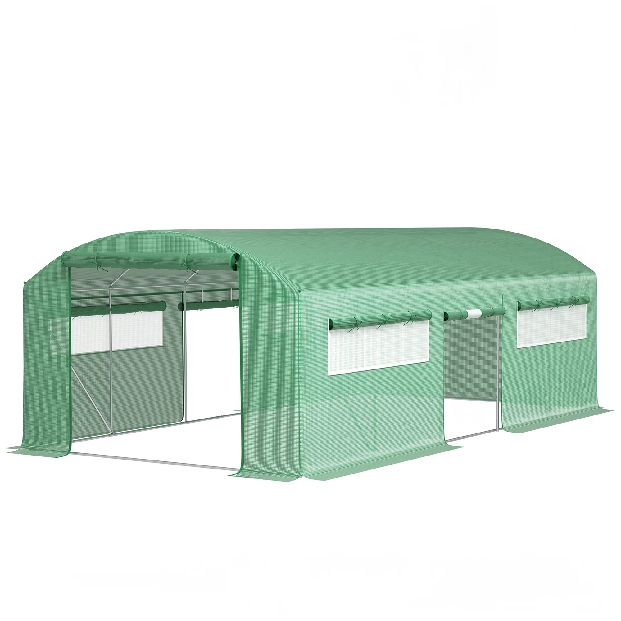 6 x 3 x 2m Polytunnel Greenhouse with 3 Roll-up Doors, Mesh Windows & Anti-UV PE Cover, Green - Image 2
