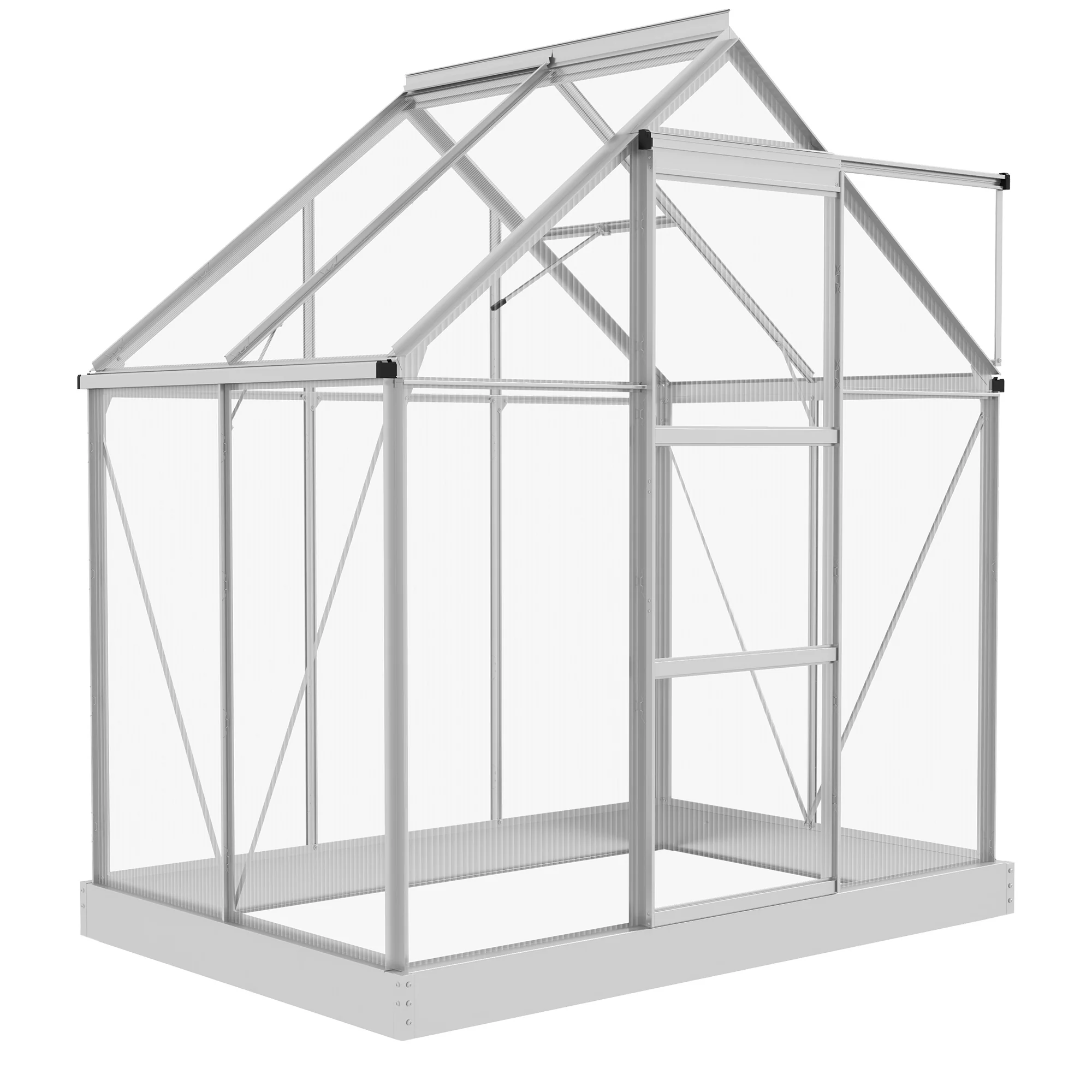 6' x 4' Polycarbonate Greenhouse with Aluminum Frame & Rain Gutter, Silver - Image 2