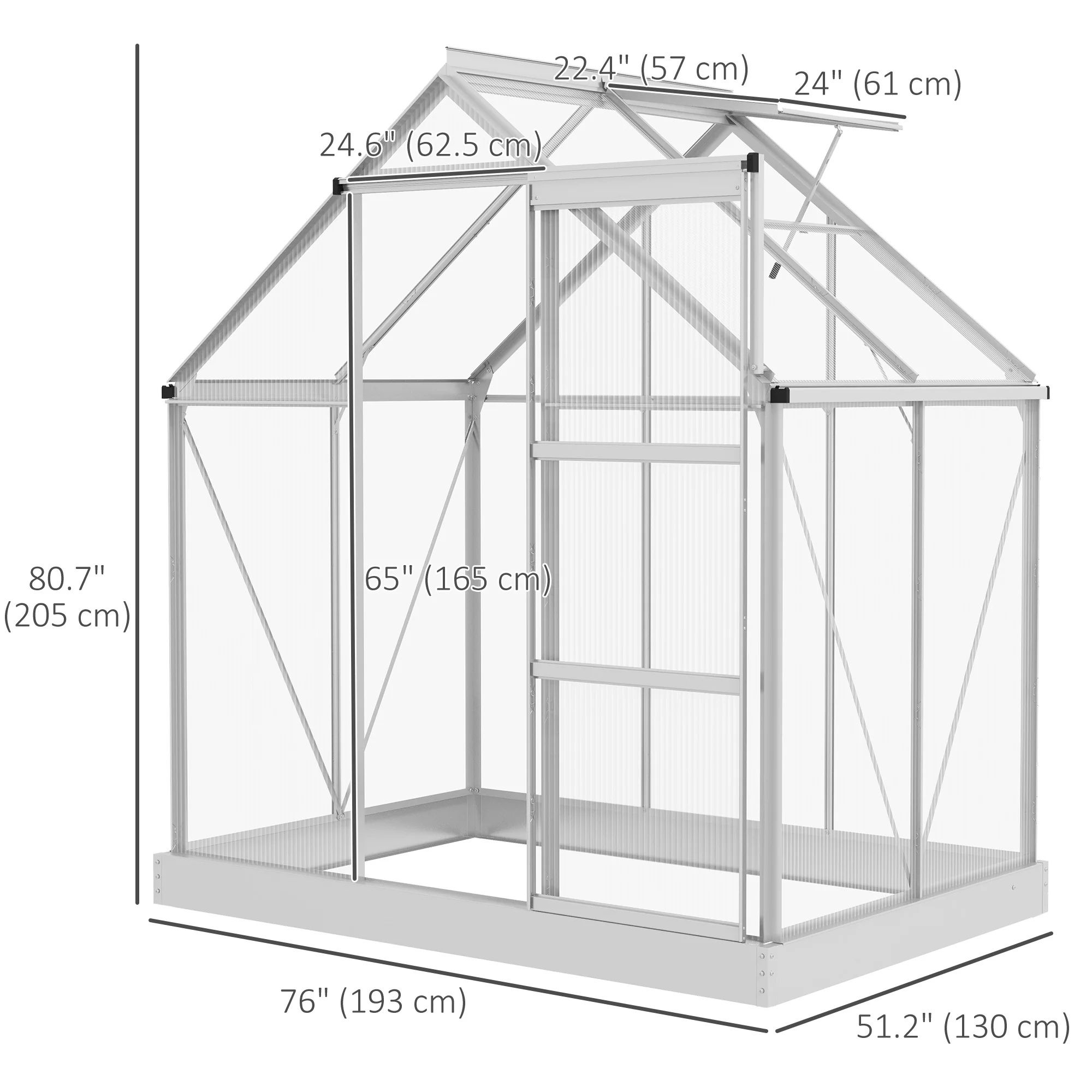 6' x 4' Polycarbonate Greenhouse with Aluminum Frame & Rain Gutter, Silver - Image 5