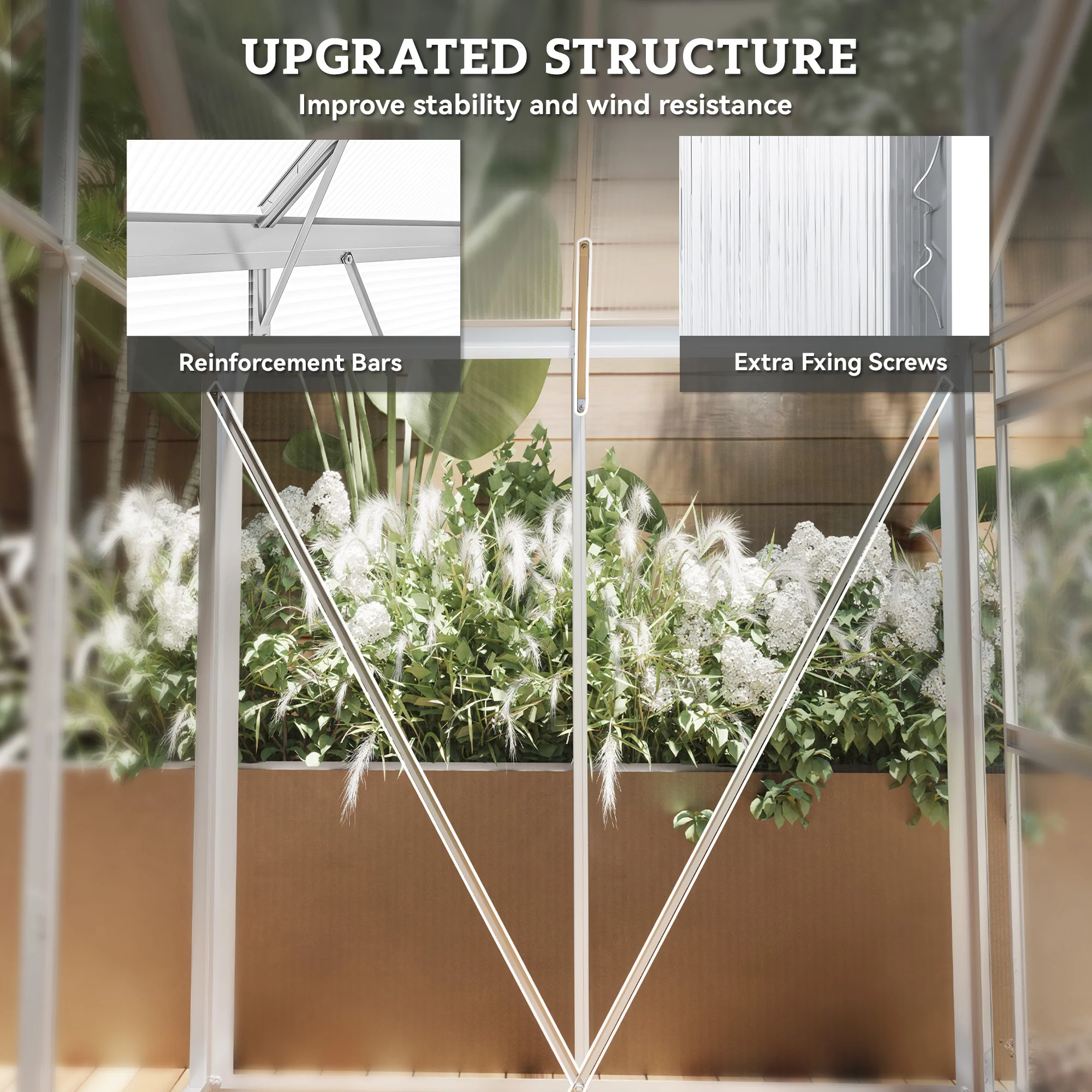 6' x 4' Polycarbonate Greenhouse with Aluminum Frame & Rain Gutter, Silver - Image 8
