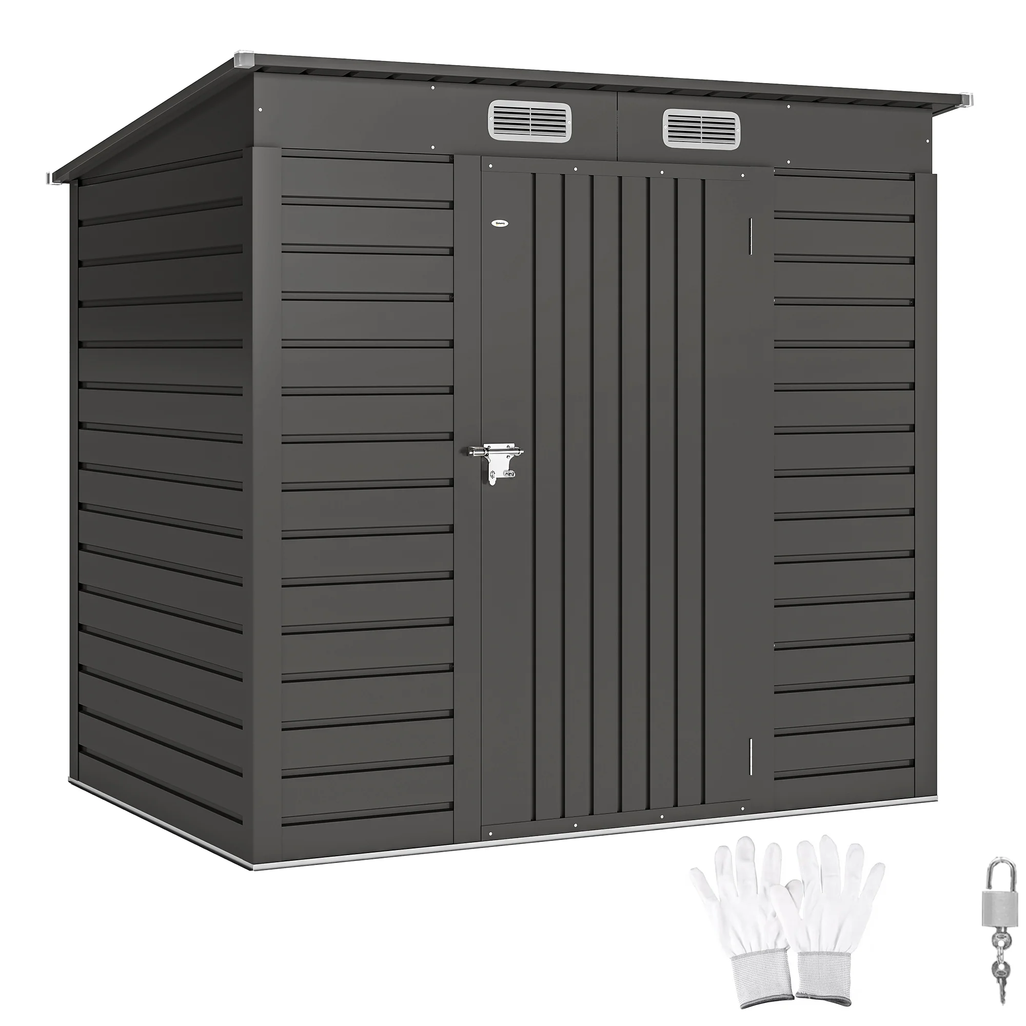 EverBase 6' x 4' Galvanized Metal Storage Shed with Lockable Door and 2 Vents, Grey