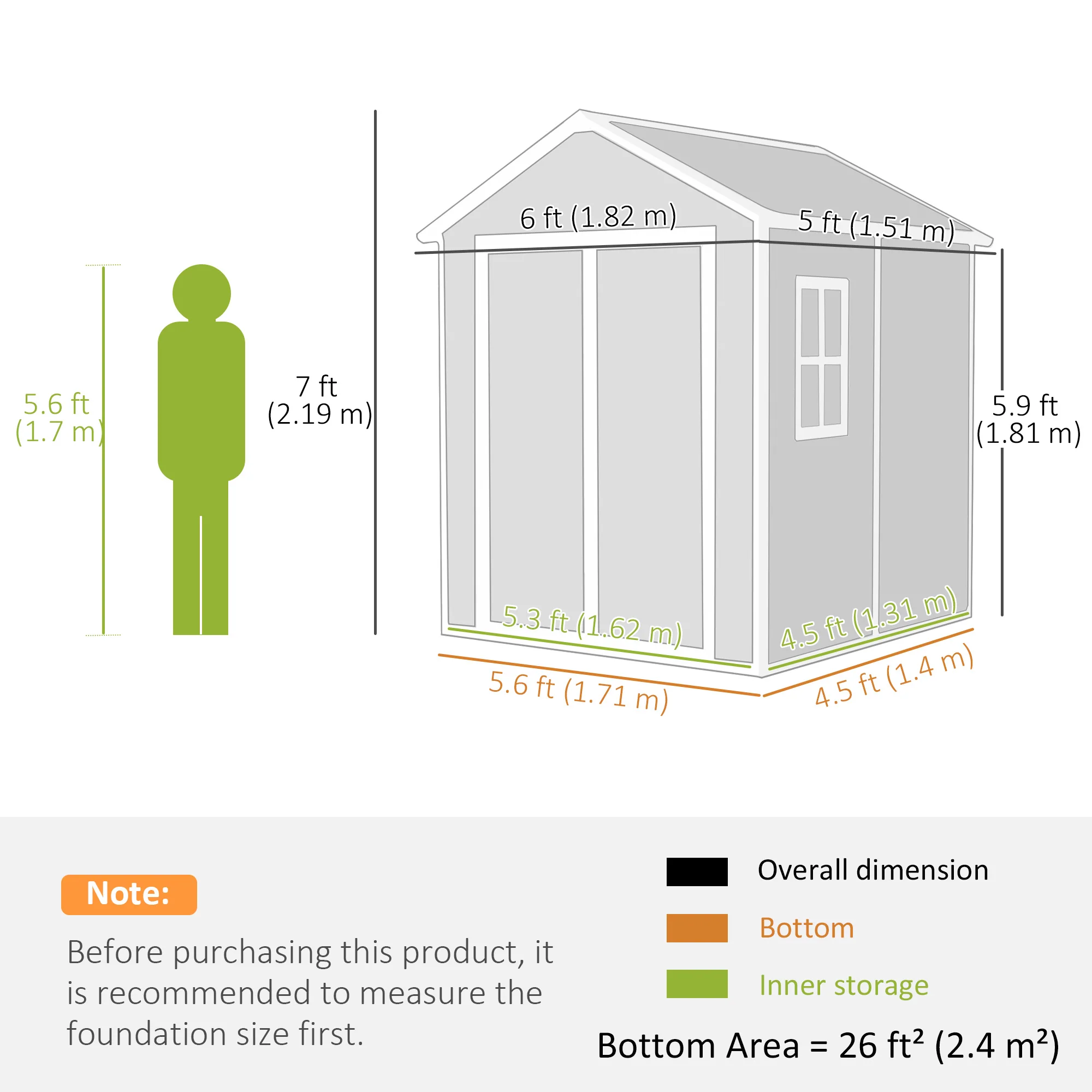 6 x 5ft Garden Shed, Plastic Shed with Floor, Window, Lockable Doors and Vents, Wood Effect Resin Tool Shed for Outdoor Patio, Dark Grey - Image 5