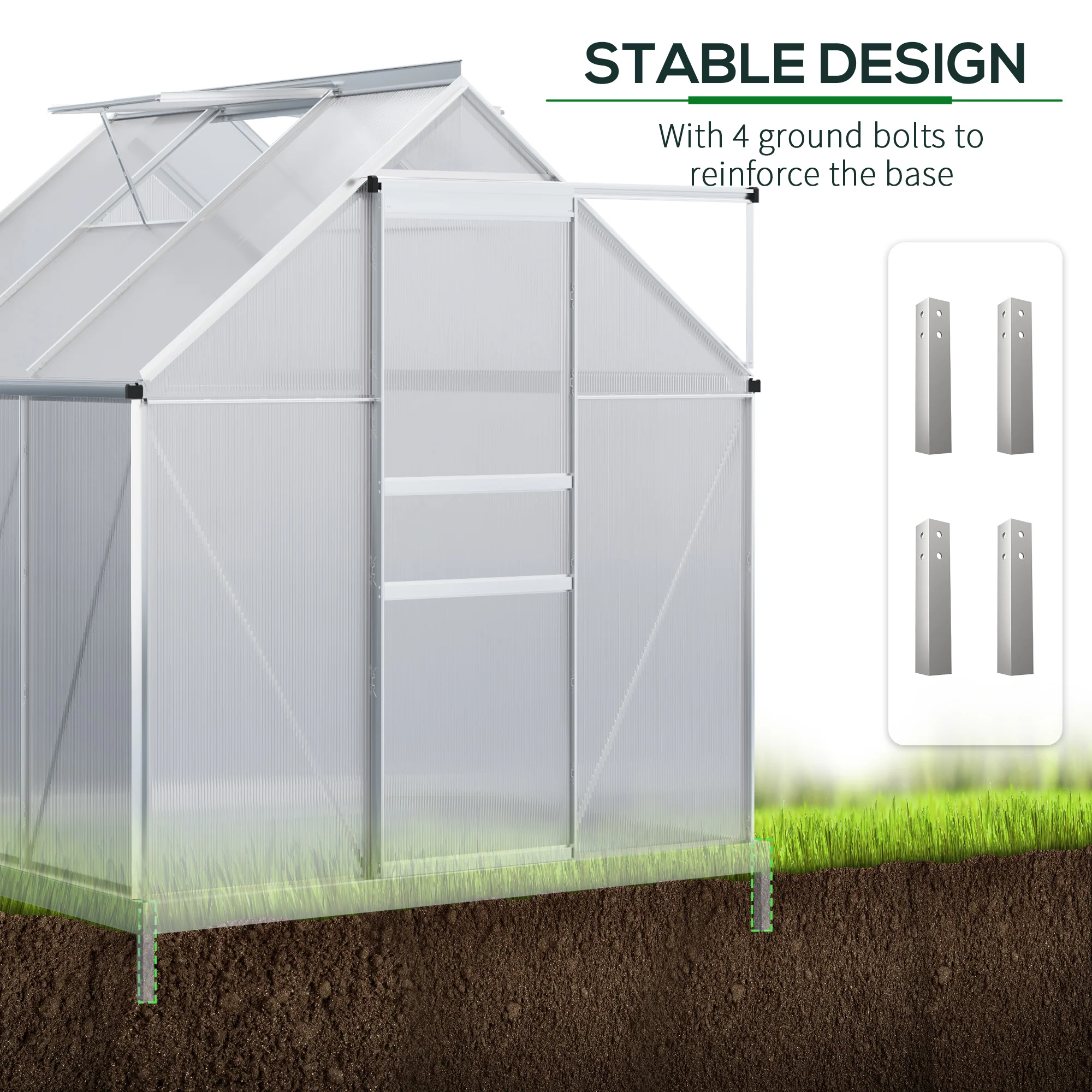 6' x 6' x 6.5' Polycarbonate Greenhouse with Adjustable Roof Vent & Sliding Door, Clear - Image 8