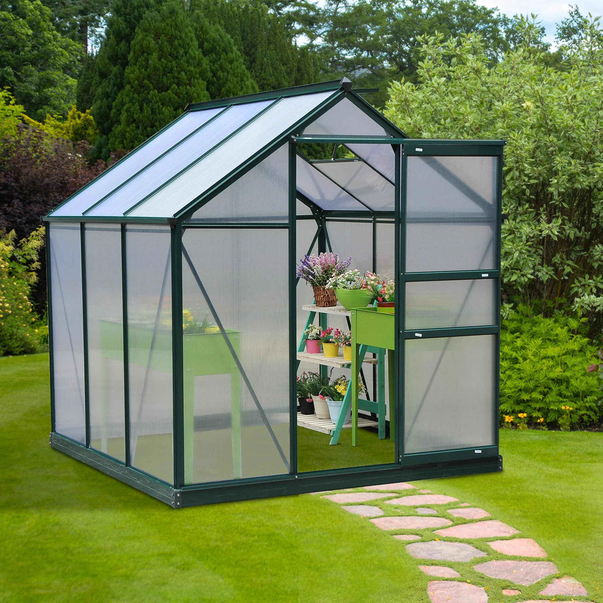 BloomGreen 6' x 6' x 6.6' Polycarbonate Greenhouse with Aluminum Frame, Green - Image 3