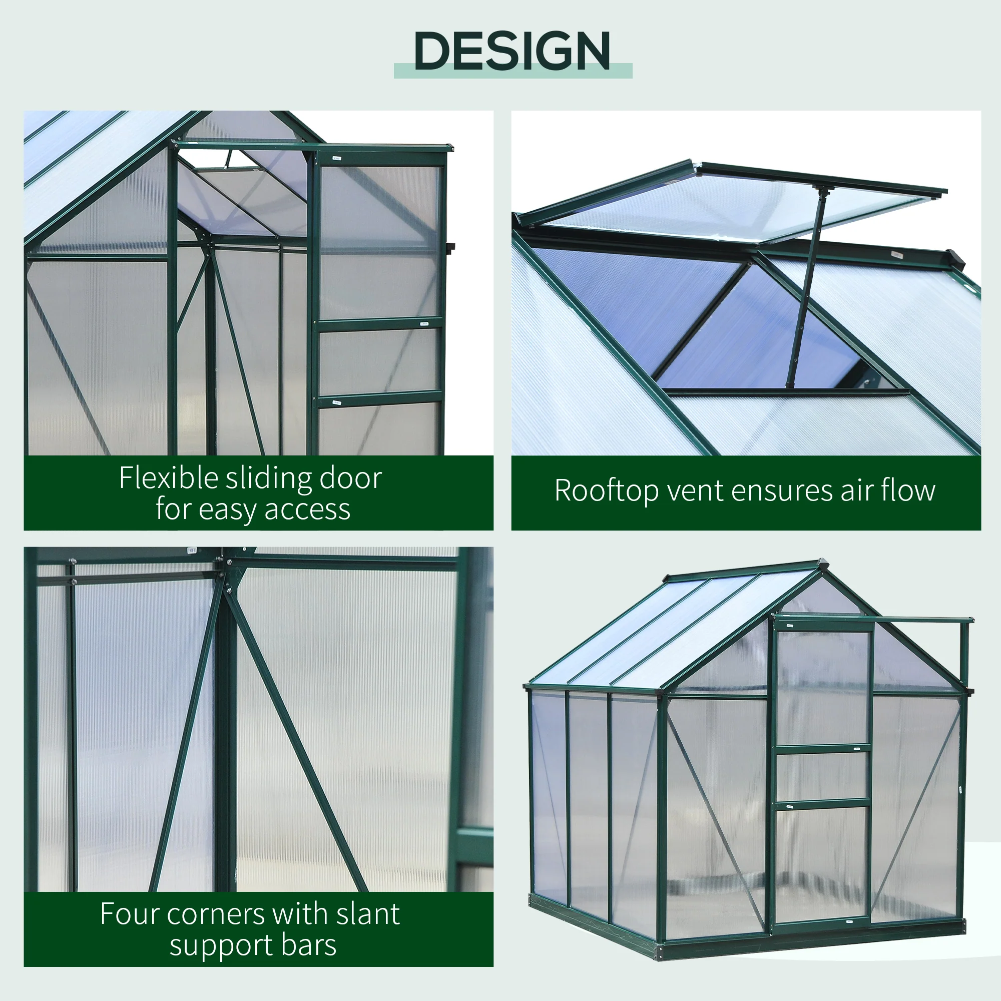 BloomGreen 6' x 6' x 6.6' Polycarbonate Greenhouse with Aluminum Frame, Green - Image 6