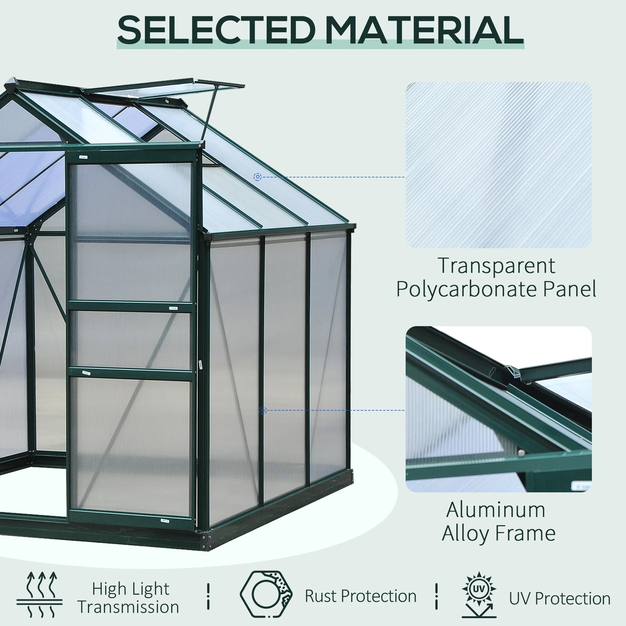 BloomGreen 6' x 6' x 6.6' Polycarbonate Greenhouse with Aluminum Frame, Green - Image 7