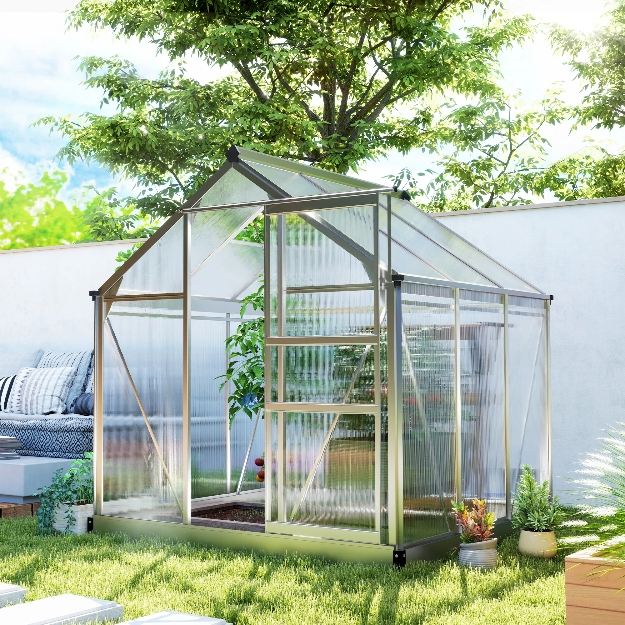 BloomGreen 6' x 6' x 6.6' Polycarbonate Greenhouse with Aluminum Frame, Silver - Image 4