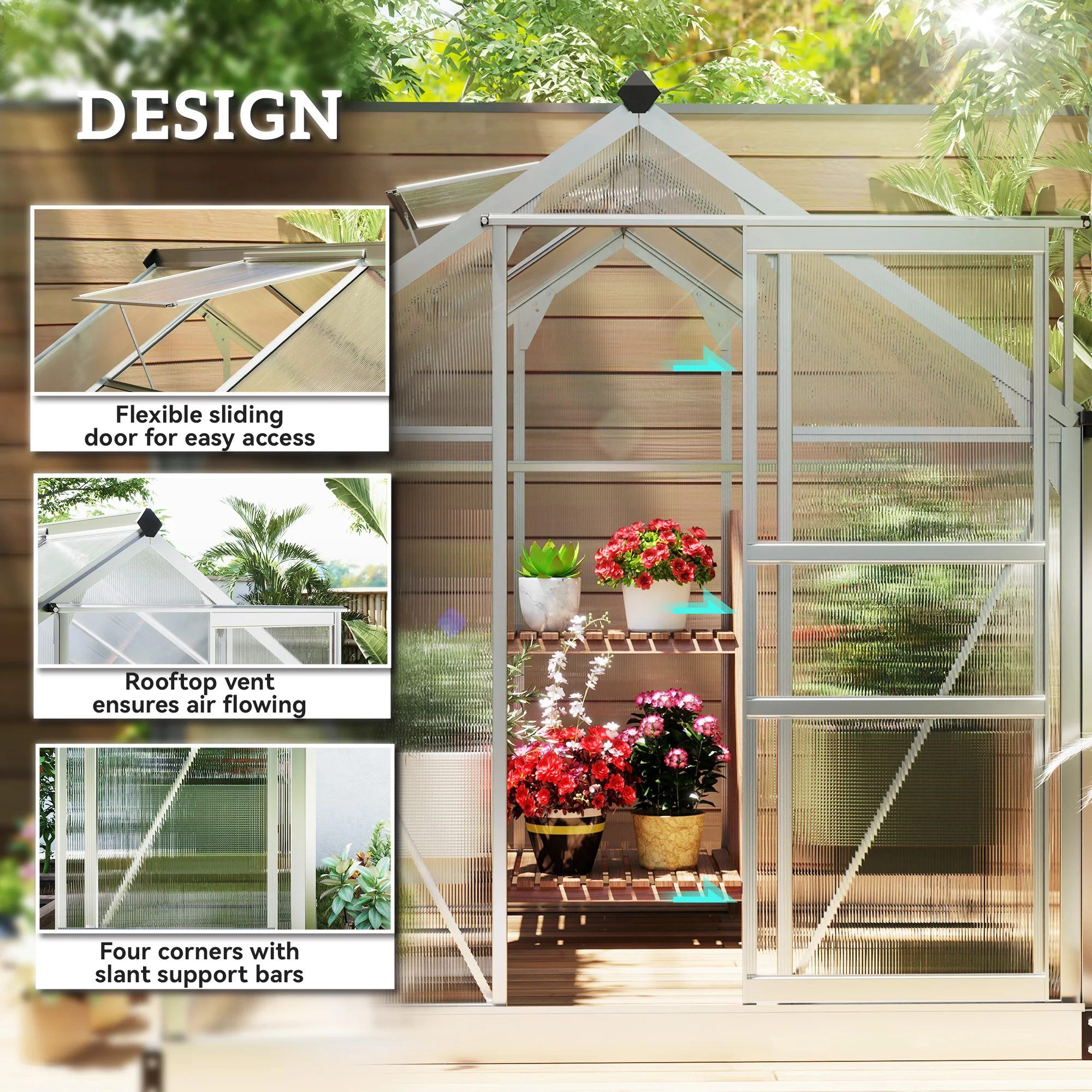 BloomGreen 6' x 6' x 6.6' Polycarbonate Greenhouse with Aluminum Frame, Silver - Image 6