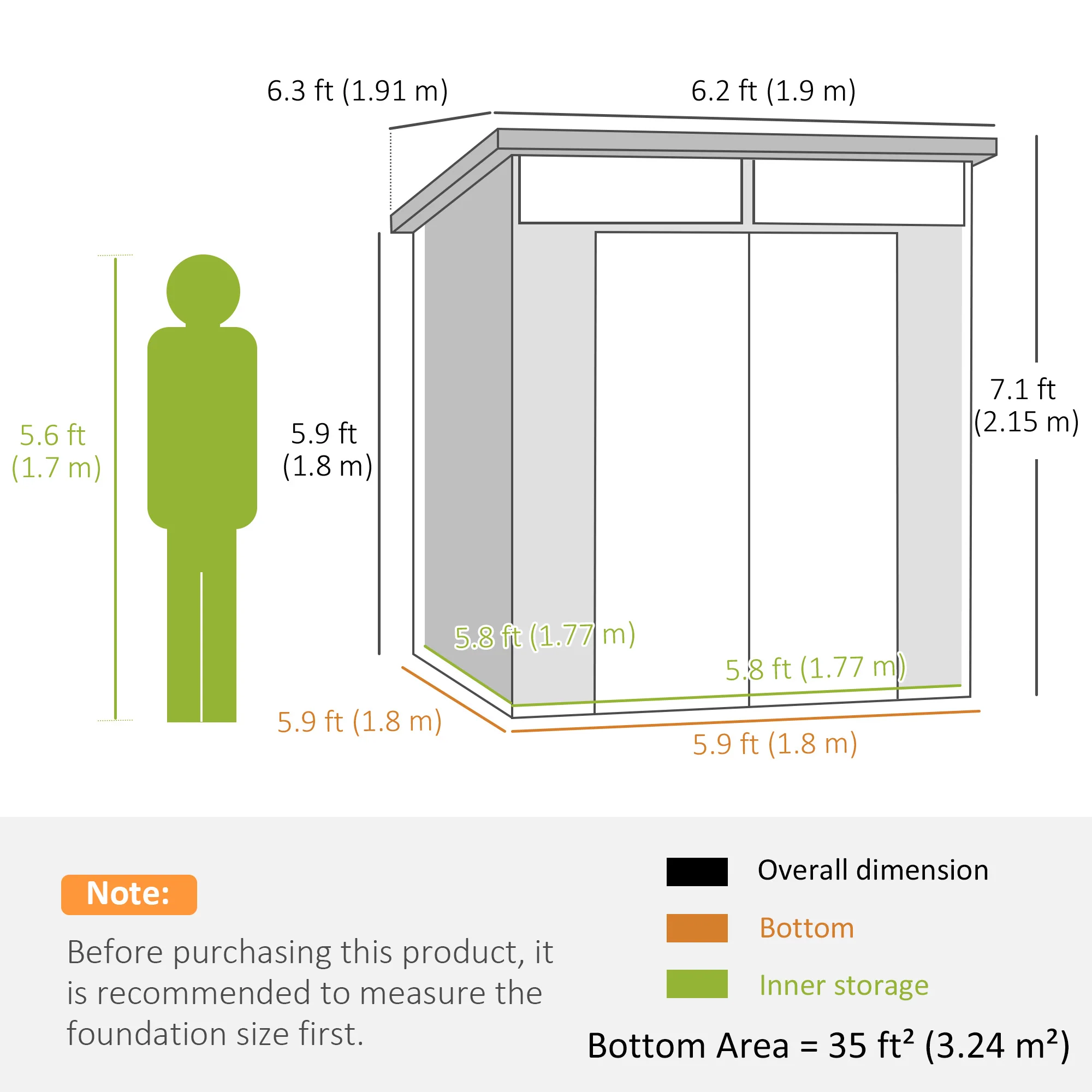 6 x 6ft Outdoor Storage Shed, Plastic Garden Shed with Windows and Air Vents, Outdoor Resin Tool Shed with Latch Doors for Garden, Deck, Dark Grey - Image 5