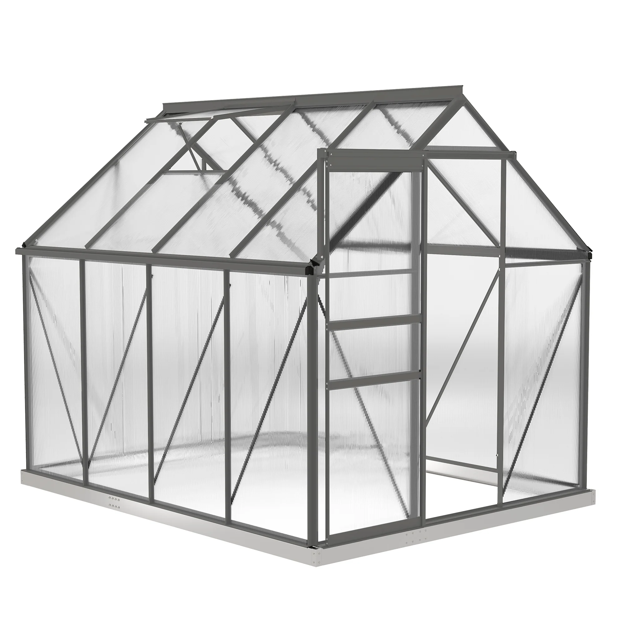 BloomGreen 6' x 8' x 6.5' Polycarbonate Greenhouse with Adjustable Roof Vent & Sliding Door, Charcoal Grey - Image 12