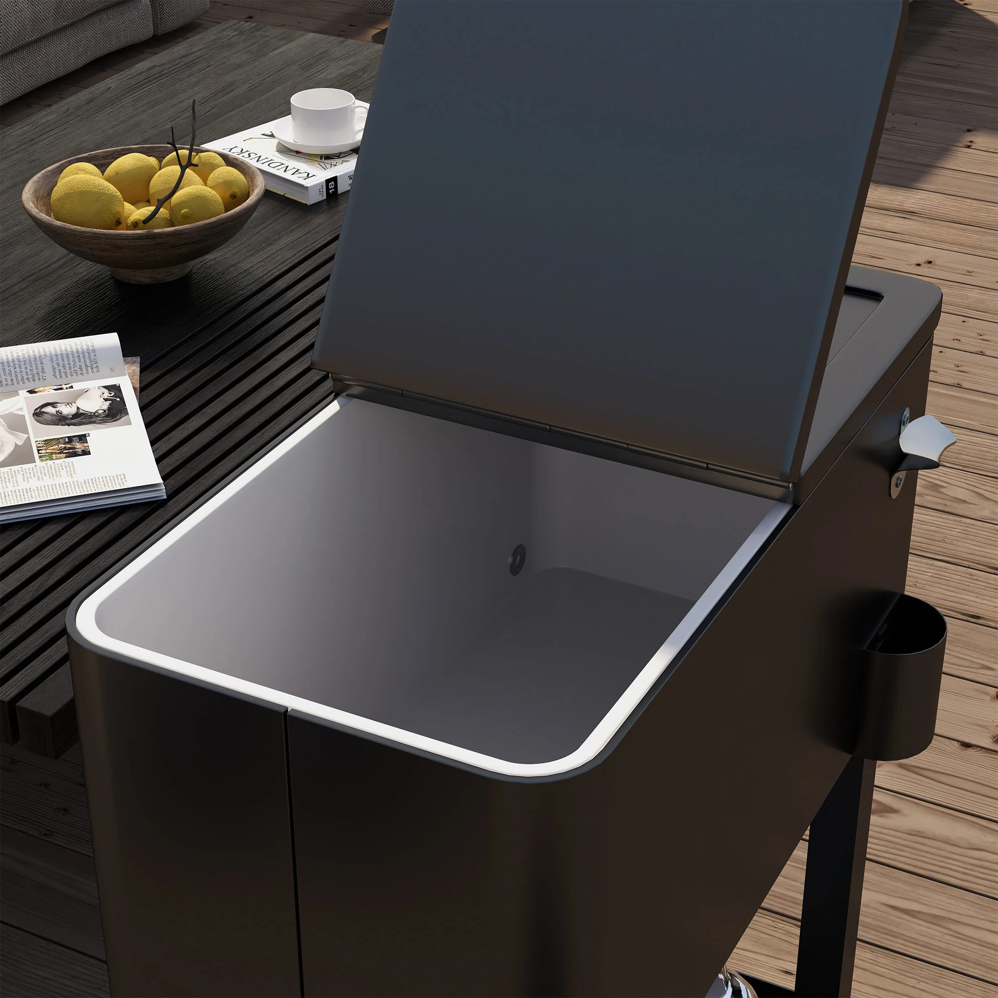 60 Quart Rolling Outdoor Cooler, Portable Rolling Patio Cooler Cart with Locking Wheels, Storage Shelf, Black - Image 10