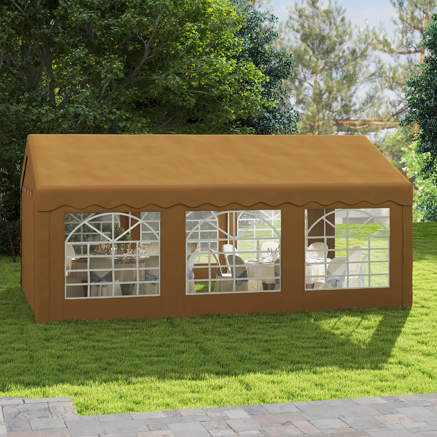 6 x 4m Garden Gazebo with Removable Sides & Windows for Parties, Weddings, Events, Yellow - Image 10
