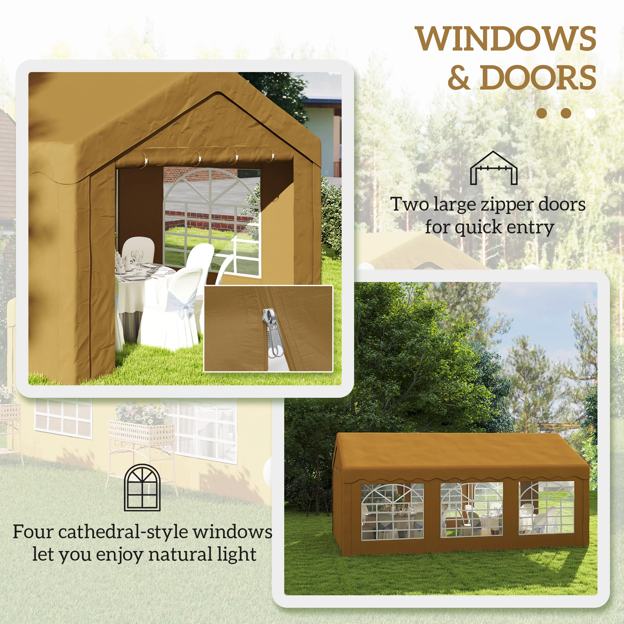 6 x 4m Garden Gazebo with Removable Sides & Windows for Parties, Weddings, Events, Yellow - Image 7