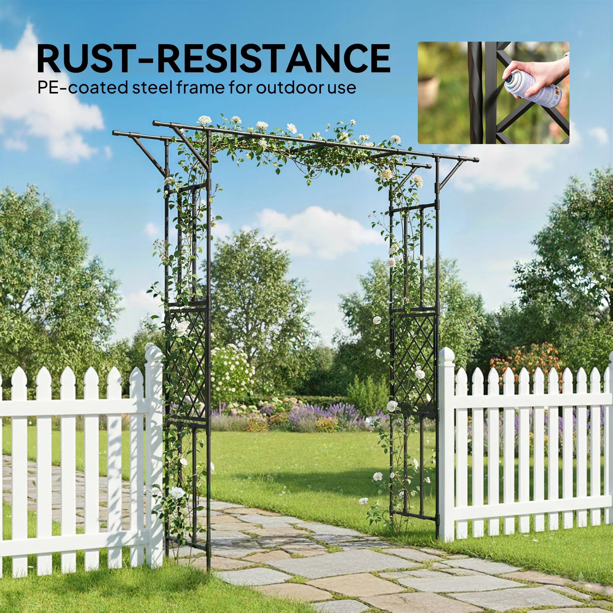 Garden Arch, PE-Coated Steel Outdoor Trellis Arbor for Climbing Plants, Wedding Arch, 70.9" x 15.7" x 84.6", Black - Image 7
