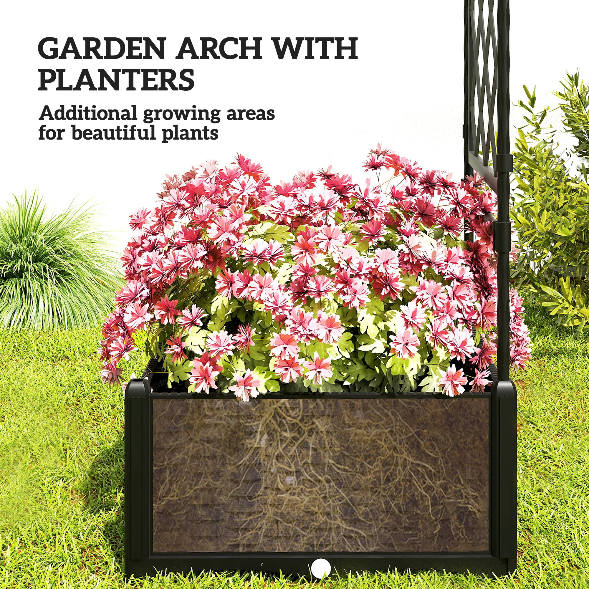 Garden Arch Outdoor Trellis Arbor with 2 Planter Boxes, 109.4" x 15.7" x 86.6", Black - Image 7