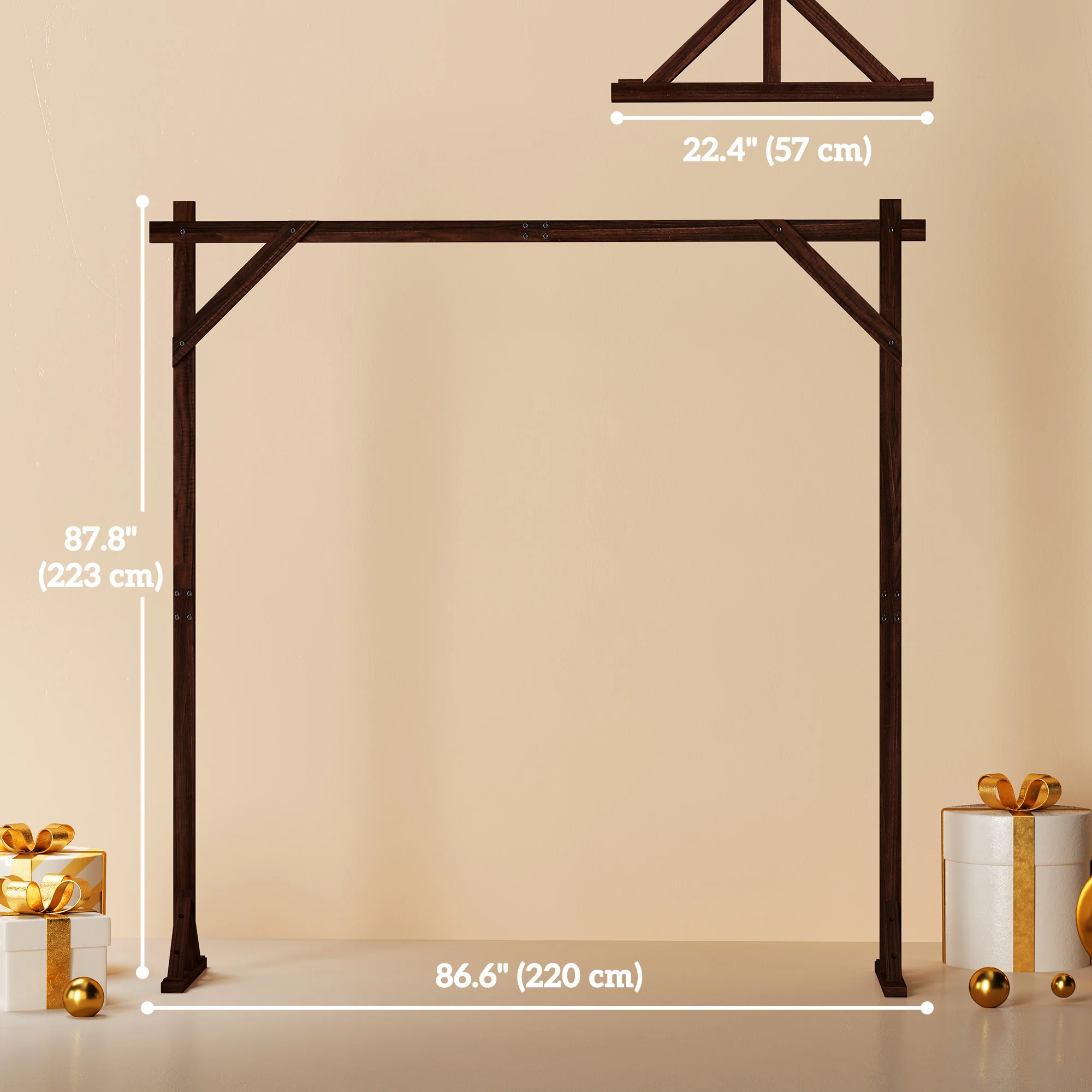 7.3FT Rectangular Wedding Arch for Ceremony, Backdrop Stand w/ Ground Stakes, Dark Brown - Image 5