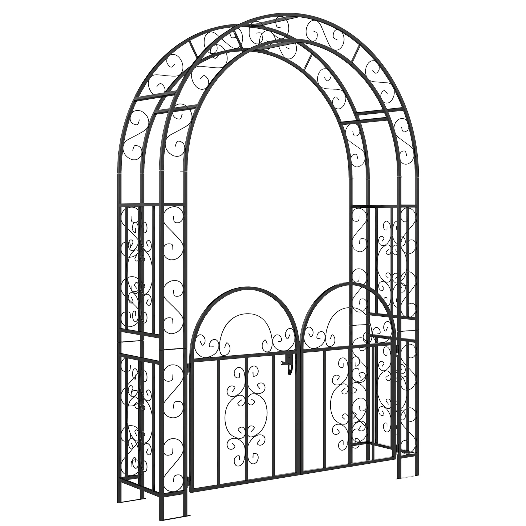 7.4ft Steel Garden Arch with Gate, Garden Arbor Trellis for Climbing Plants, Roses, Vines, Wedding Arch Stand for Outdoor, Garden, Lawn, Backyard, Black - Image 12