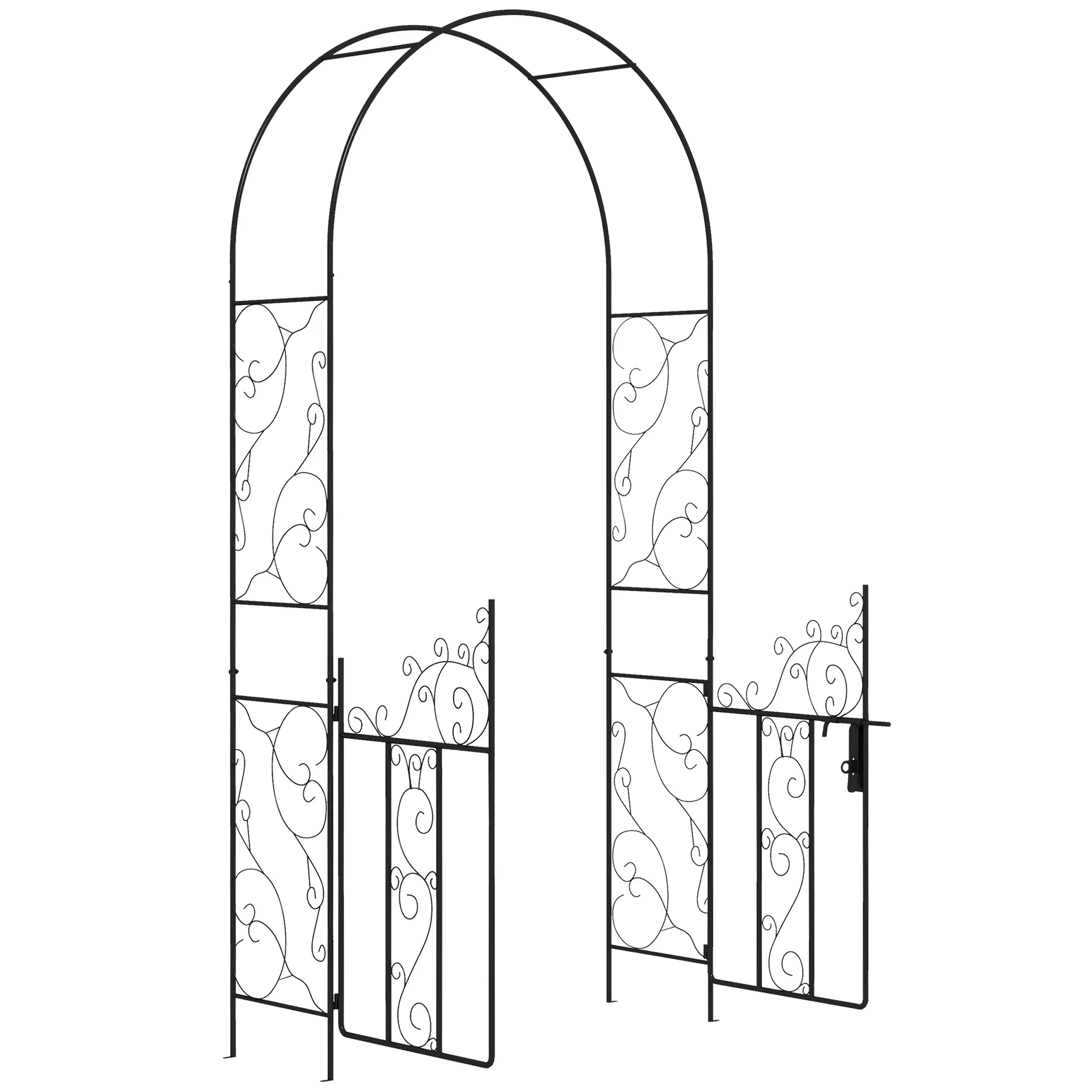 7.5FT Metal Wedding Garden Arch with Gate, Arbor Trellis for Climbing Plants, Black