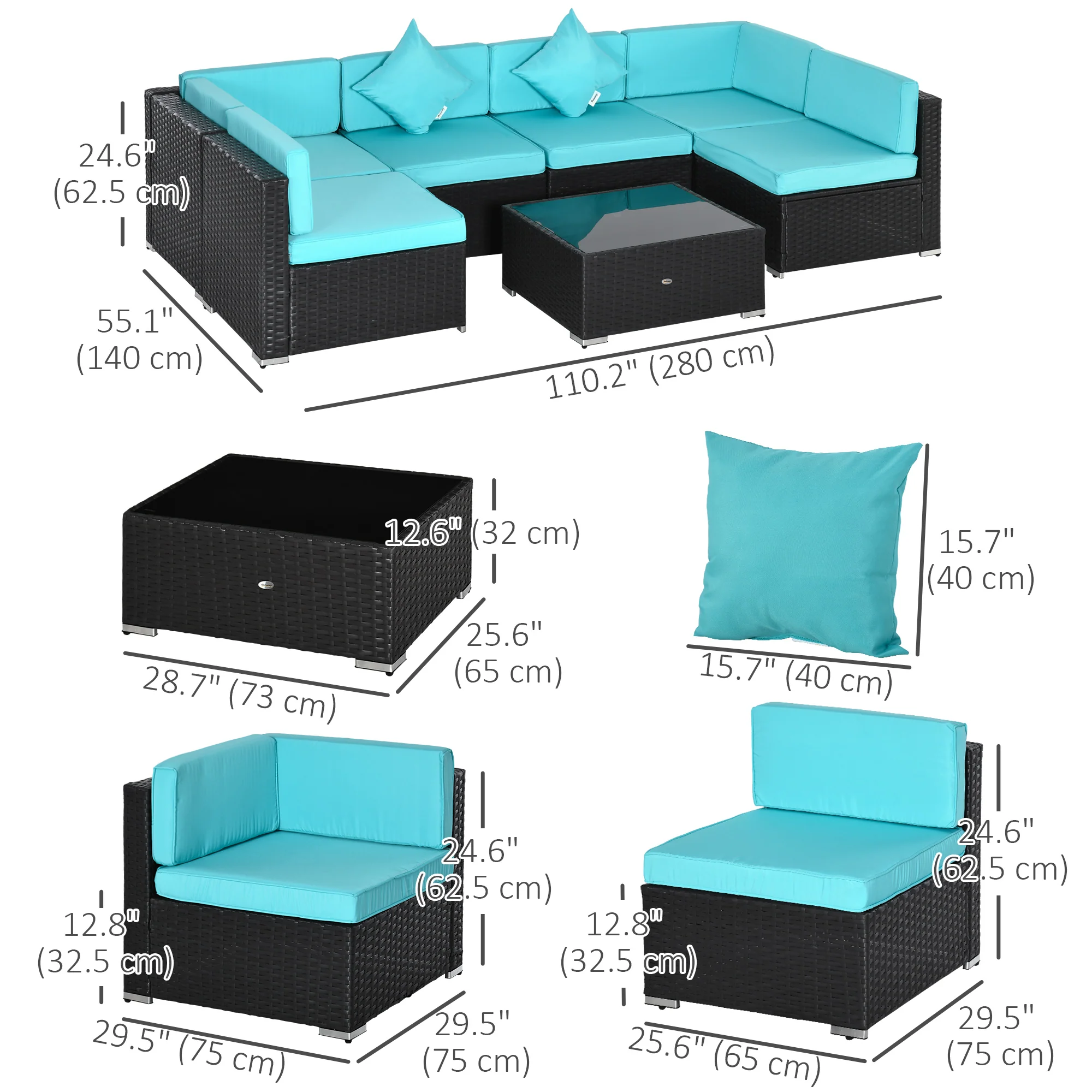 7-Piece Outdoor Wicker Conversation Sets, All Weather PE Rattan Sectional Sofa, Light Blue - Image 5