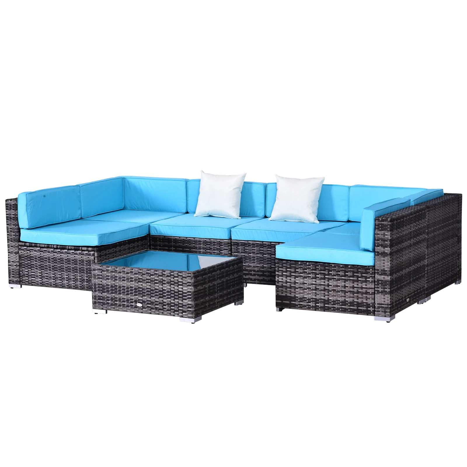 7-Piece Outdoor Wicker Conversation Sets, All Weather PE Rattan Sectional Sofa, Sky Blue - Image 2