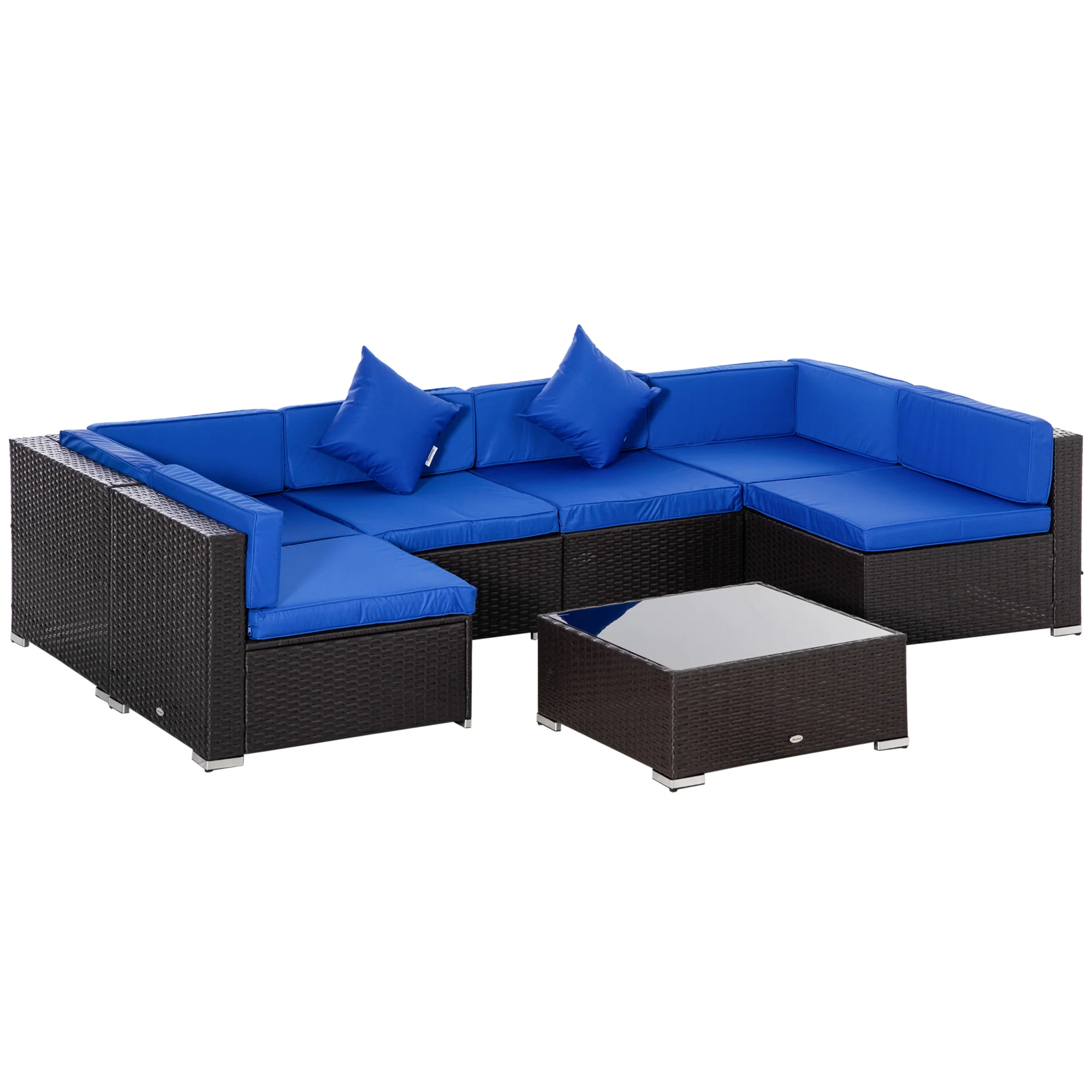 7-Piece Outdoor Wicker Conversation Sets, All Weather PE Rattan Sectional Sofa, Blue