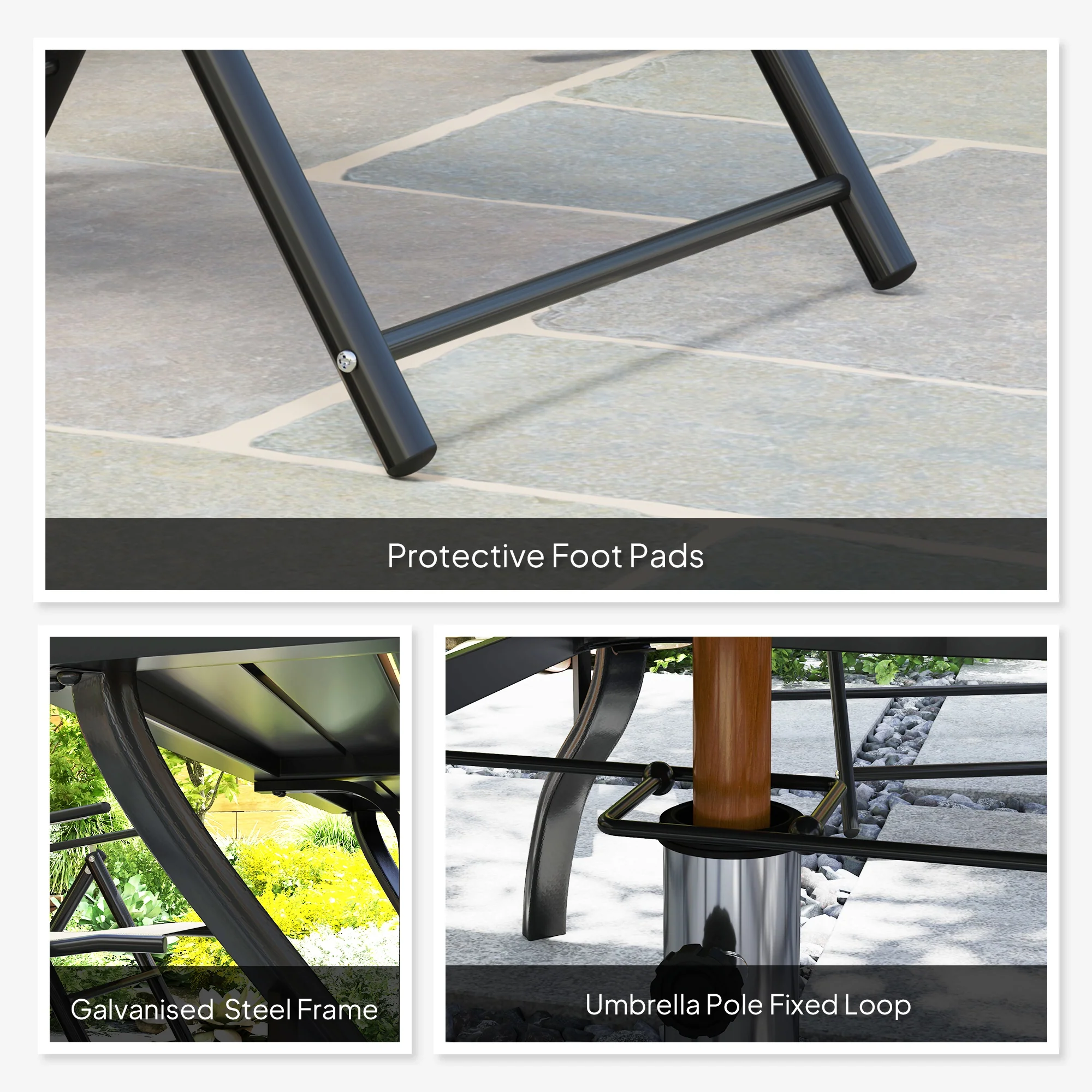7 Pieces Garden Dining Set, 6 Seater Garden Furniture Set with Parasol Hole, Outdoor Dining Set with High Back Folding Chairs and Square Metal Top Table for Outdoor Patio, Grey - Image 10