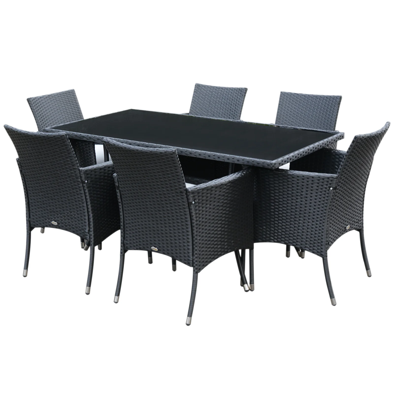 7 Pieces Patio Wicker Dining Set with Removable Cushions & Tempered Glass Tabletop, Black - Image 12