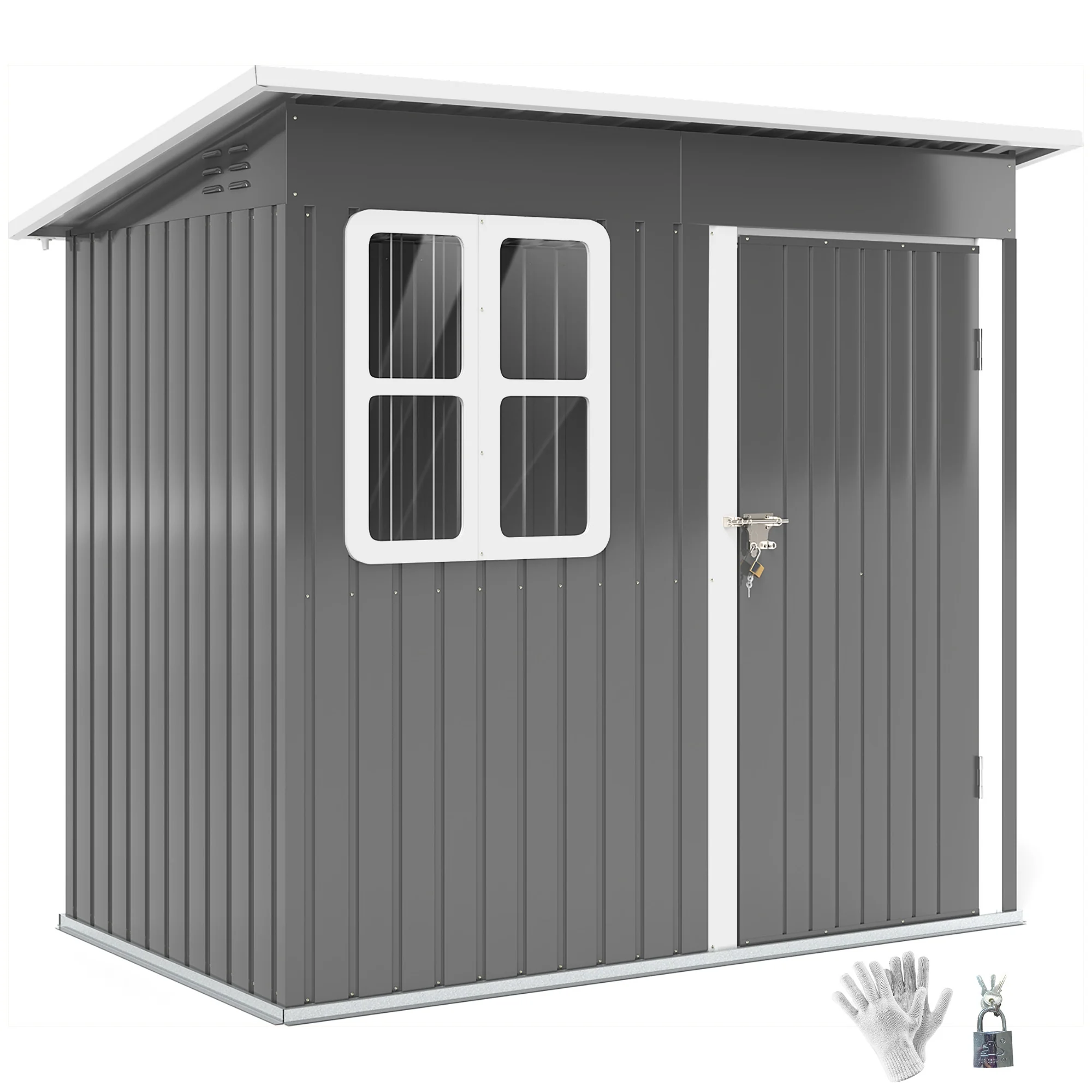 7' x 4' Galvanized Steel Storage Shed - All-Season Winter Ready with Window, Dark Grey