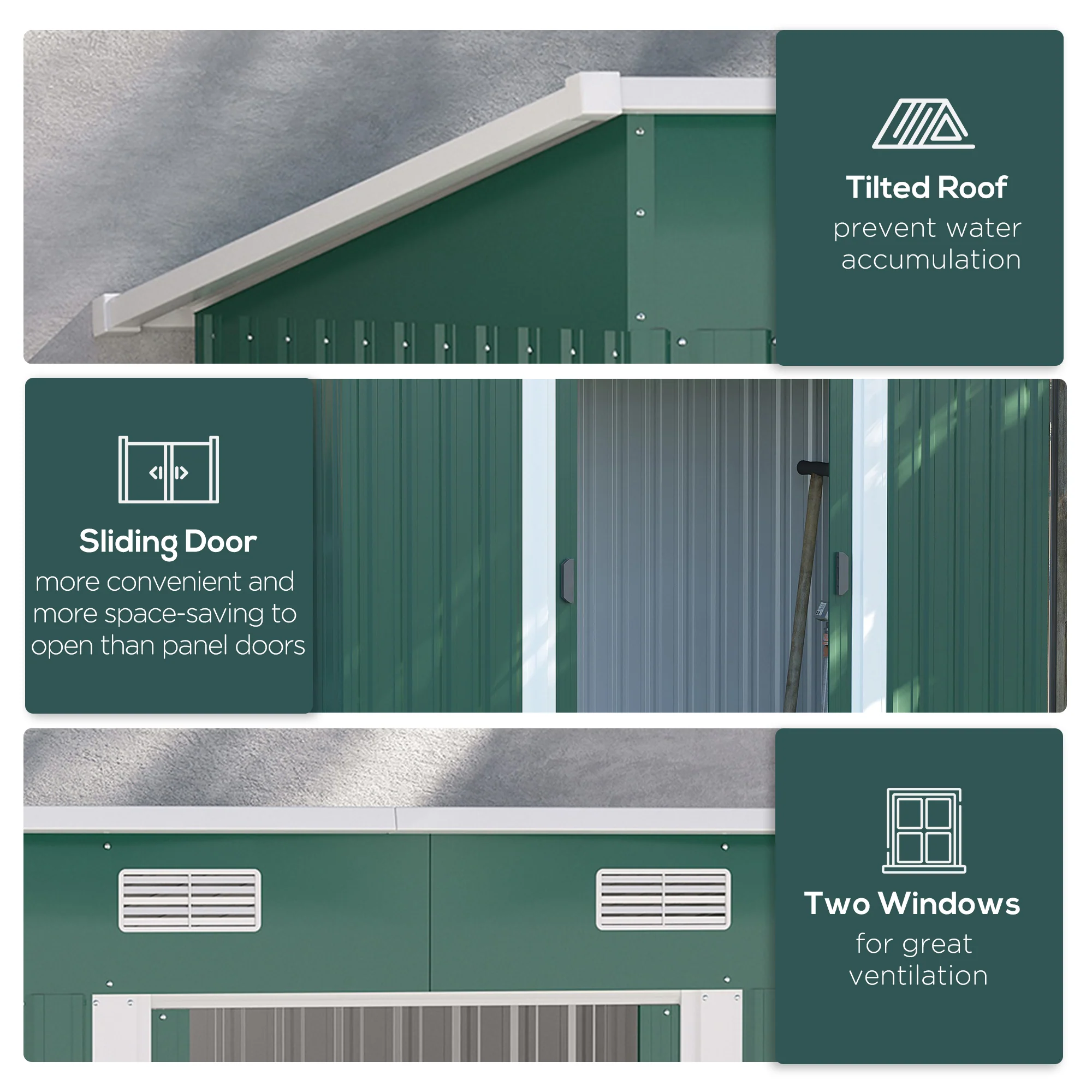 7' x 4' Metal Storage Shed with Lockable Double Doors & Foundation Kit, Green - Image 8