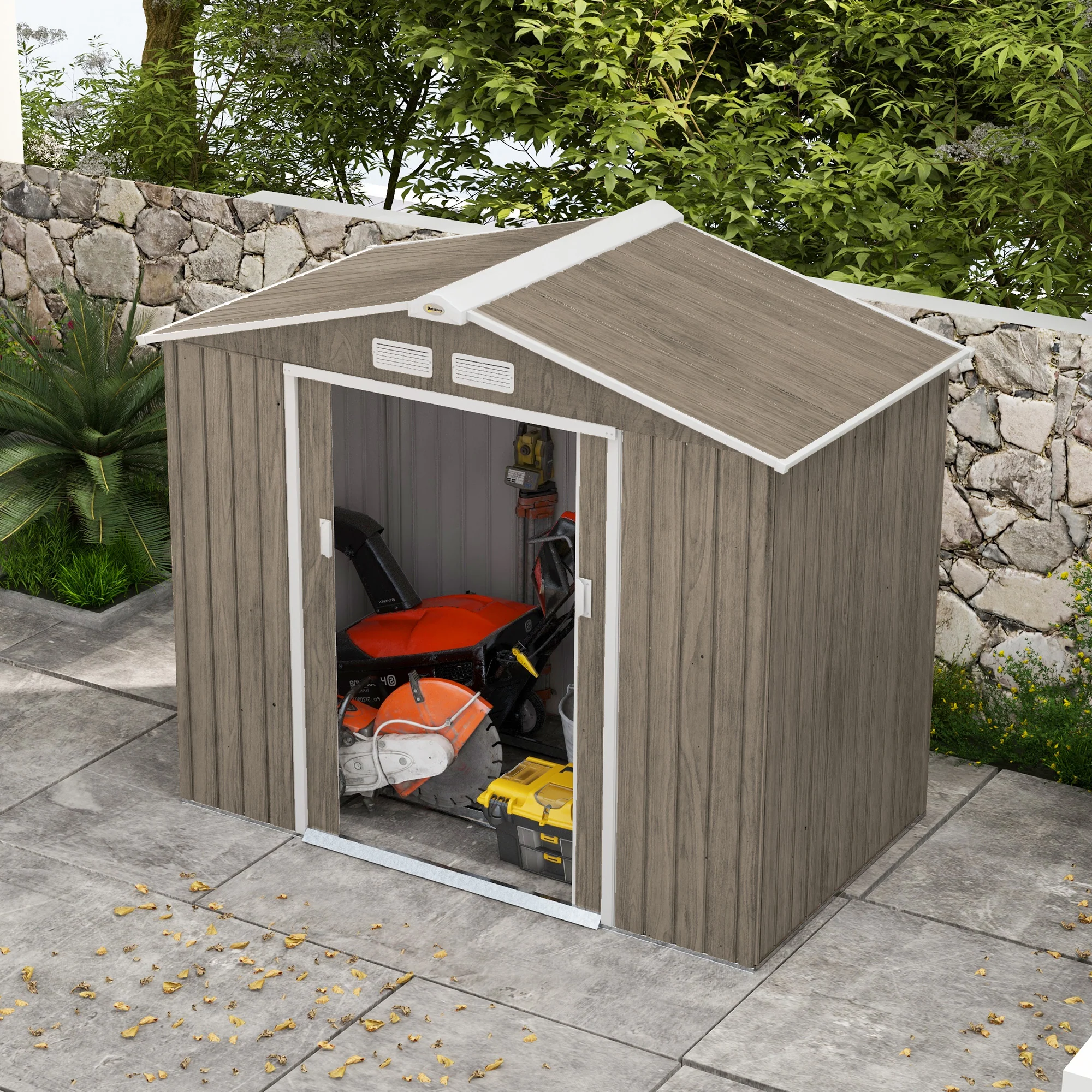 EverBase 7 x 4ft Metal Garden Shed with Vents & Foundation Kit, Light Brown - Image 11