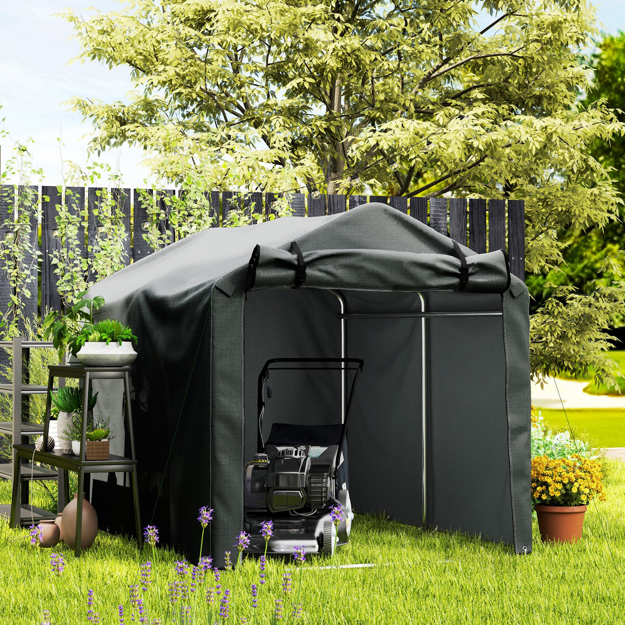 7' x 5' UV Resistant Garden Storage Tent with Roll-Up Zipper Door, Waterproof Bike Shelter, Dark Grey - Image 11