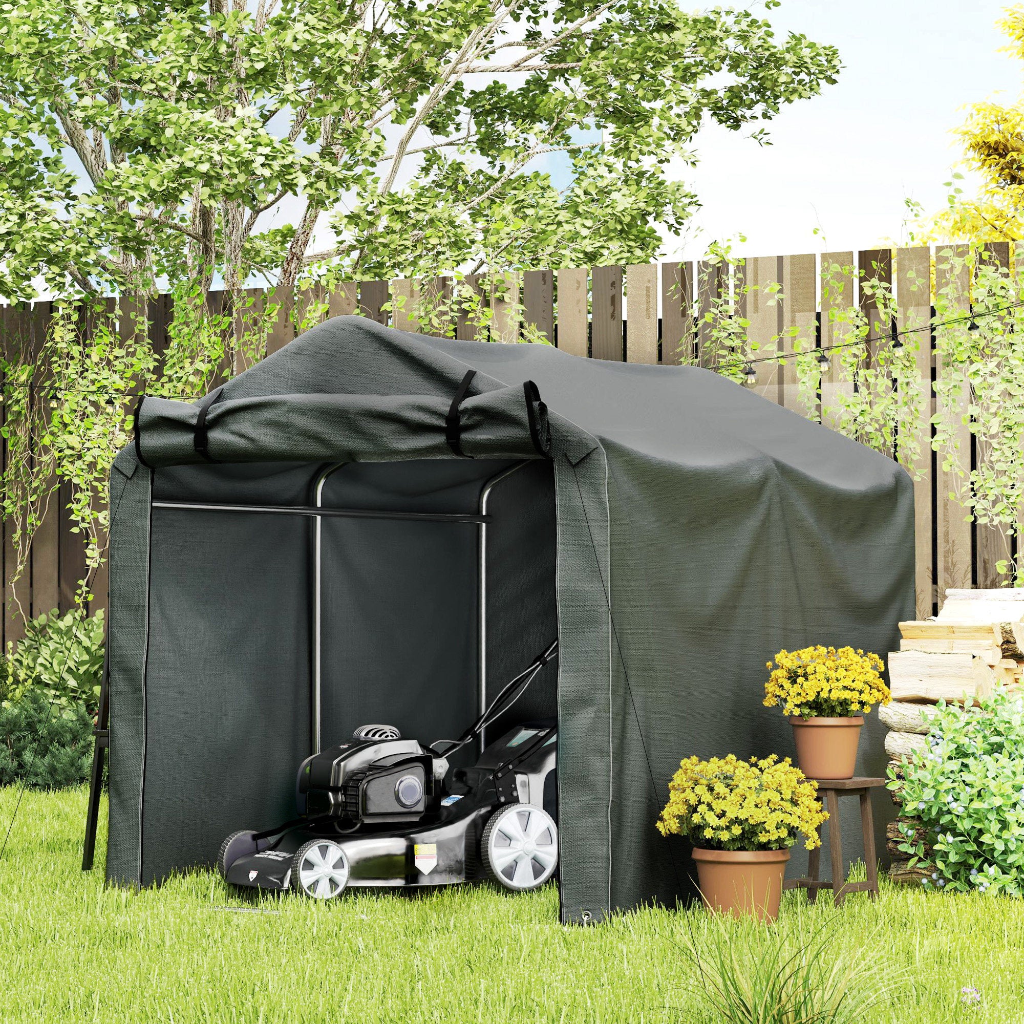 7' x 5' UV Resistant Garden Storage Tent with Roll-Up Zipper Door, Waterproof Bike Shelter, Dark Grey - Image 4