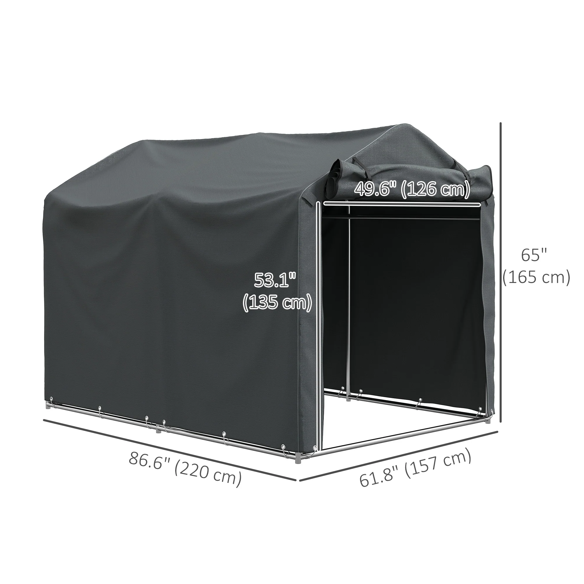 7' x 5' UV Resistant Garden Storage Tent with Roll-Up Zipper Door, Waterproof Bike Shelter, Dark Grey - Image 5