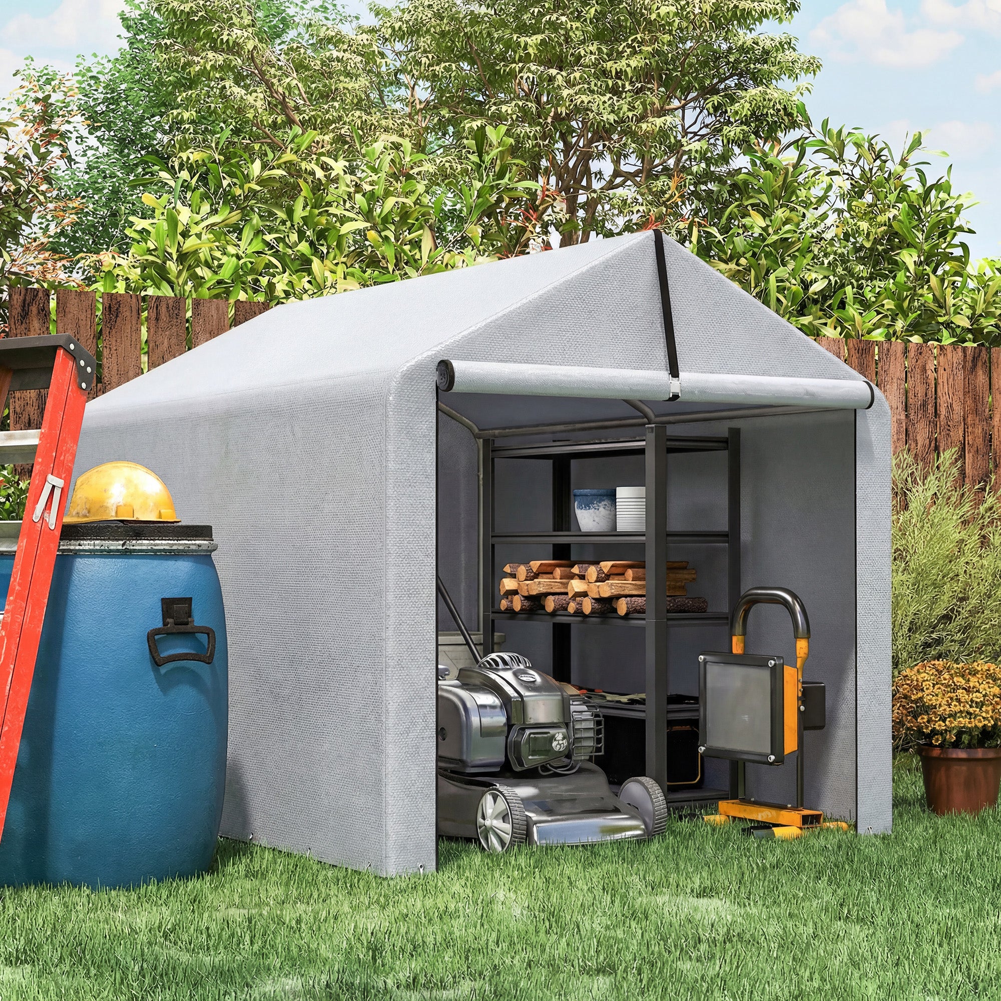 7' x 5' Portable Shed, Waterproof Bike Tent with Roll-up Zipper Door and Galvanized Metal Frame for Bike - Image 4