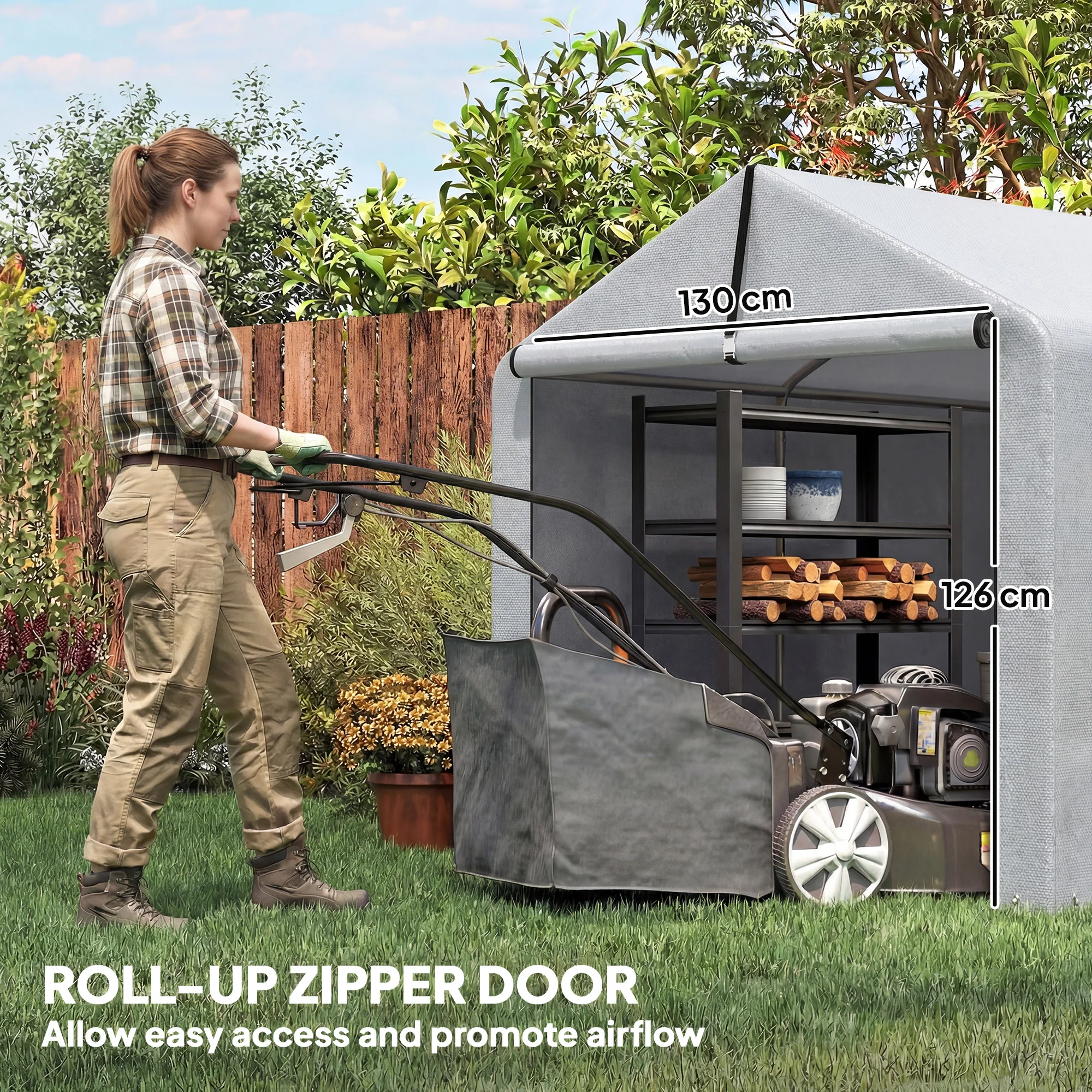 7' x 5' Portable Shed, Waterproof Bike Tent with Roll-up Zipper Door and Galvanized Metal Frame for Bike - Image 7