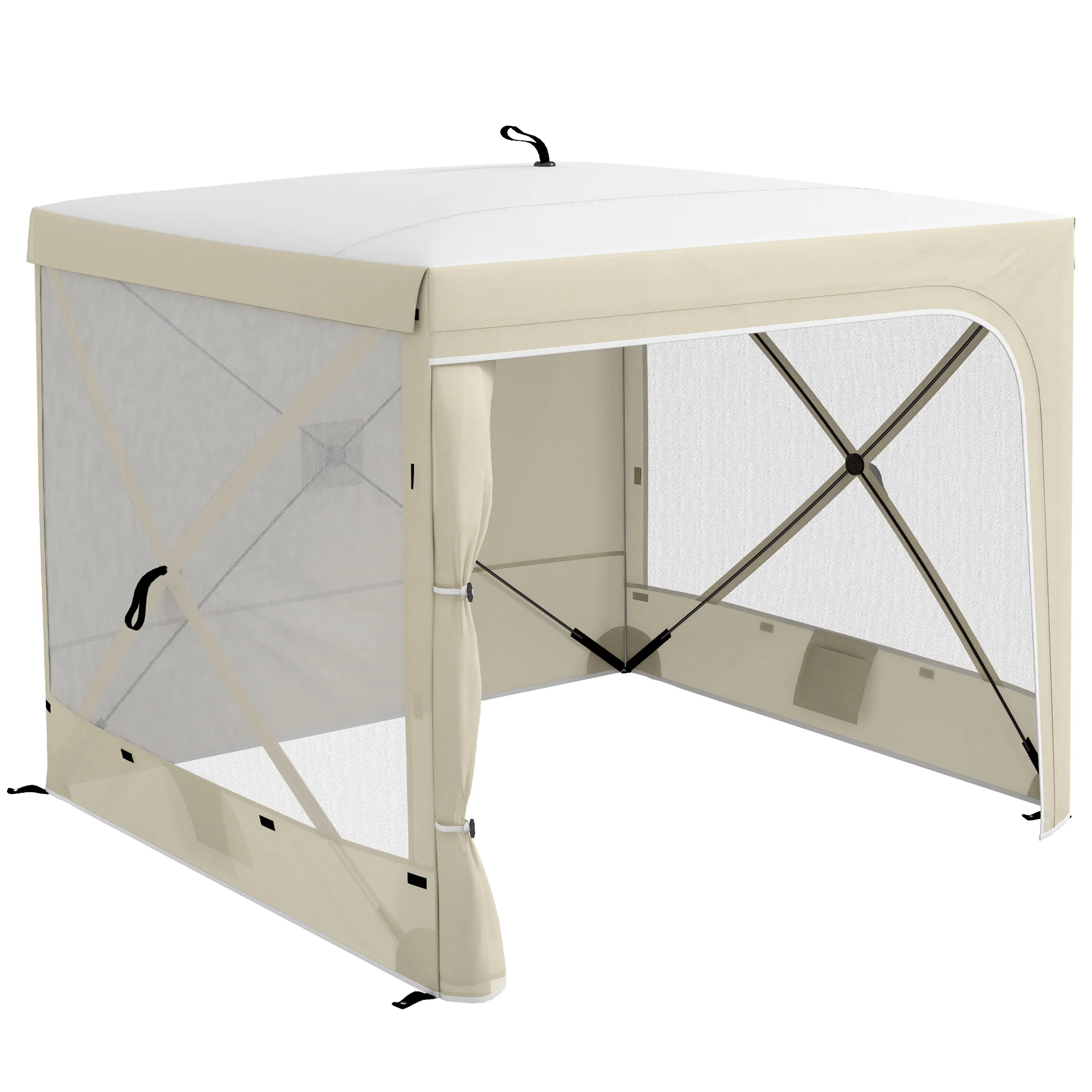 7' x 8' Pop Up Canopy Tent, UV-Resistant Camping Tent Event Shelter with Curtains, Nettings and Carrying Bag, for Garden, Patio, Hiking, Backpacking and Travelling, White