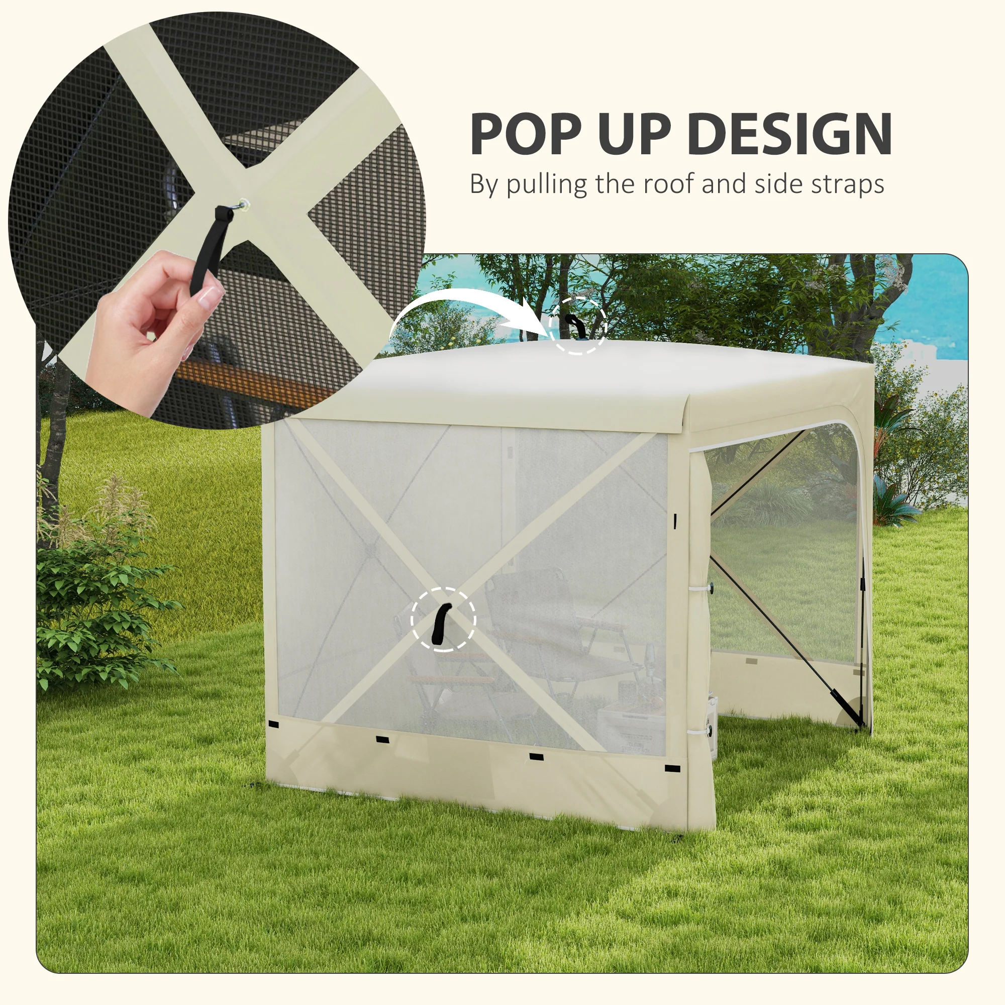 7' x 8' Pop Up Canopy Tent, UV-Resistant Camping Tent Event Shelter with Curtains, Nettings and Carrying Bag, for Garden, Patio, Hiking, Backpacking and Travelling, White - Image 6