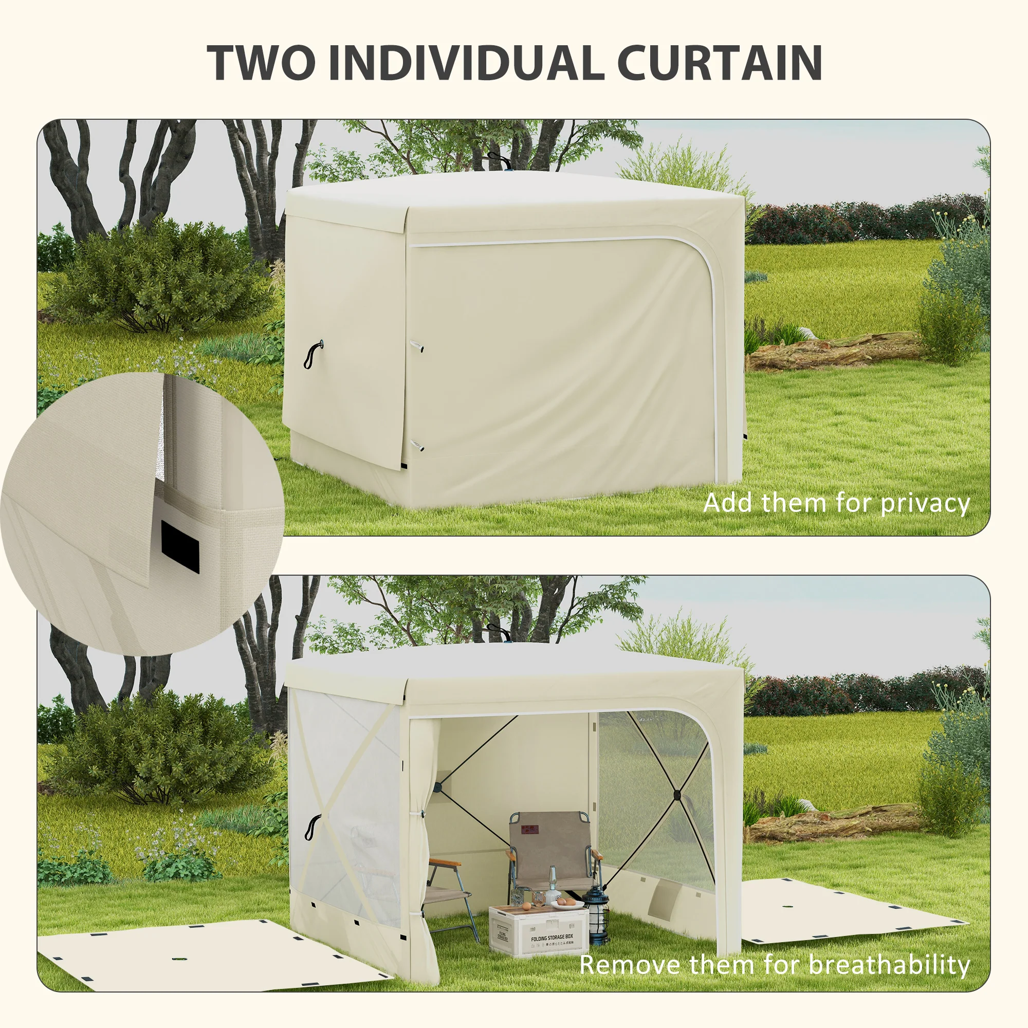 7' x 8' Pop Up Canopy Tent, UV-Resistant Camping Tent Event Shelter with Curtains, Nettings and Carrying Bag, for Garden, Patio, Hiking, Backpacking and Travelling, White - Image 7