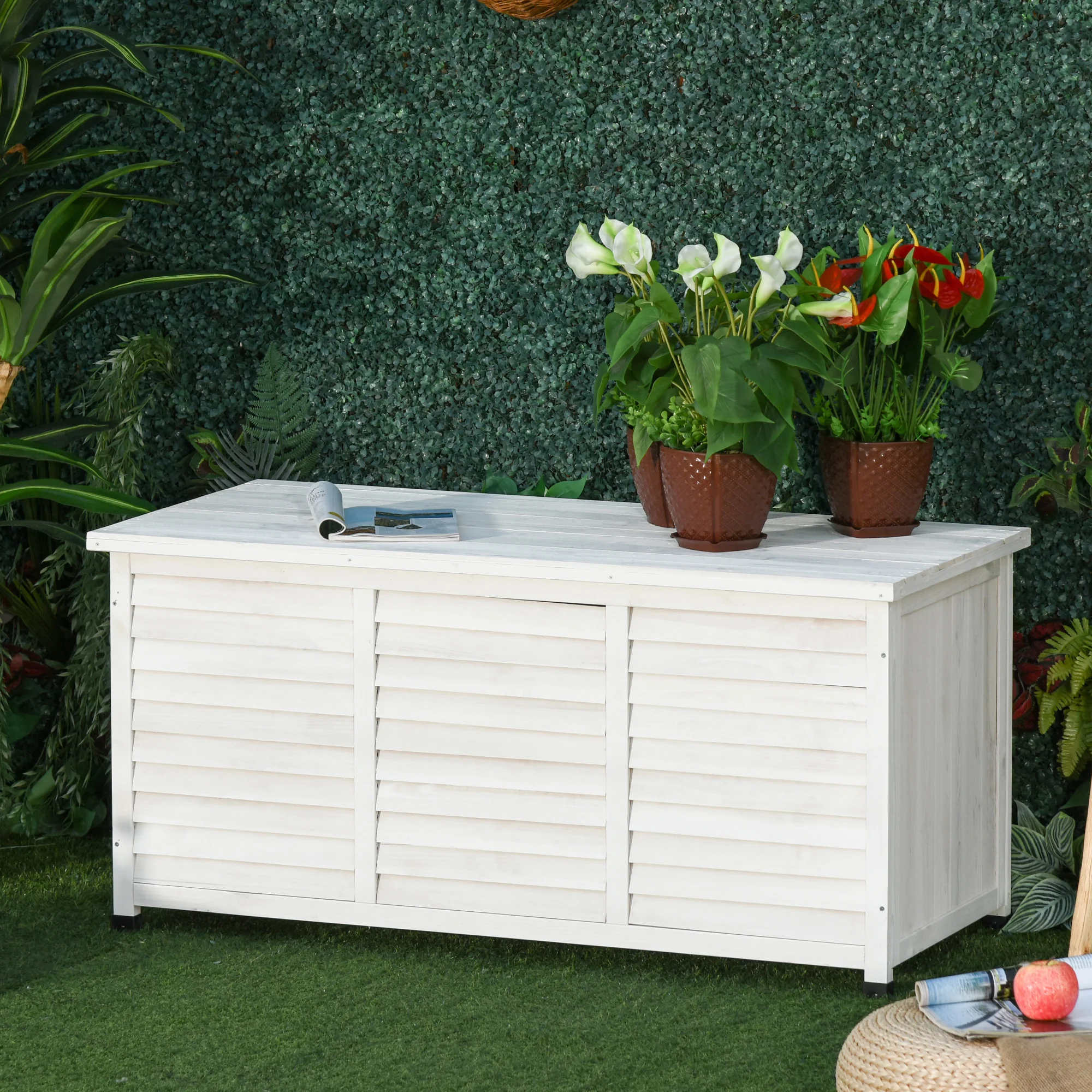 75 Gallon Wooden Deck Box with Weather-Resistant Finish, White - Image 3