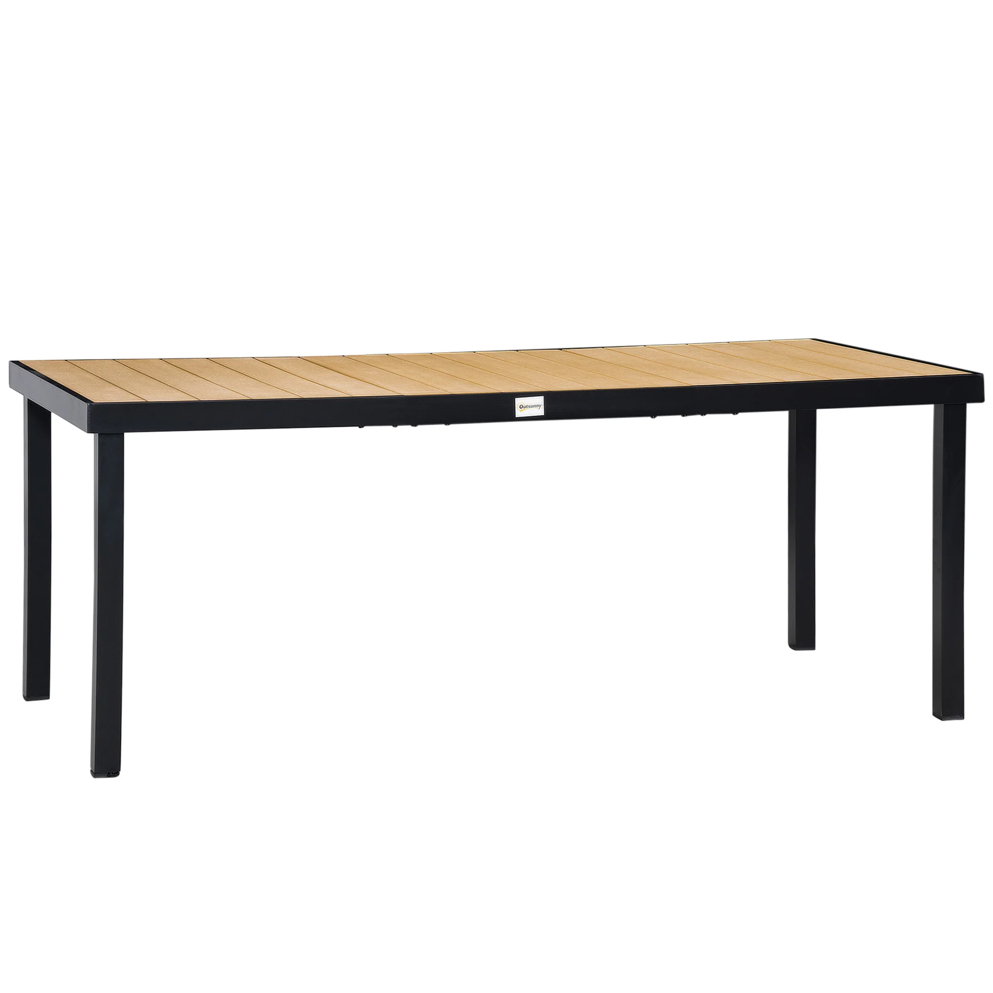Outdoor Rectangular Aluminum Garden Dining Table for 8 with All-Weather Faux Wood Top, Natural - Image 12