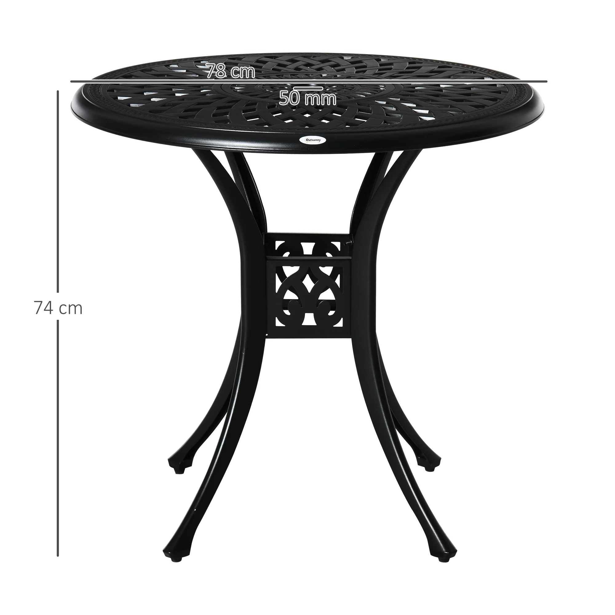 78 cm Round Garden Dining Table with Parasol Hole Antique Cast Aluminium Outdoor Table Only, Black - Image 5
