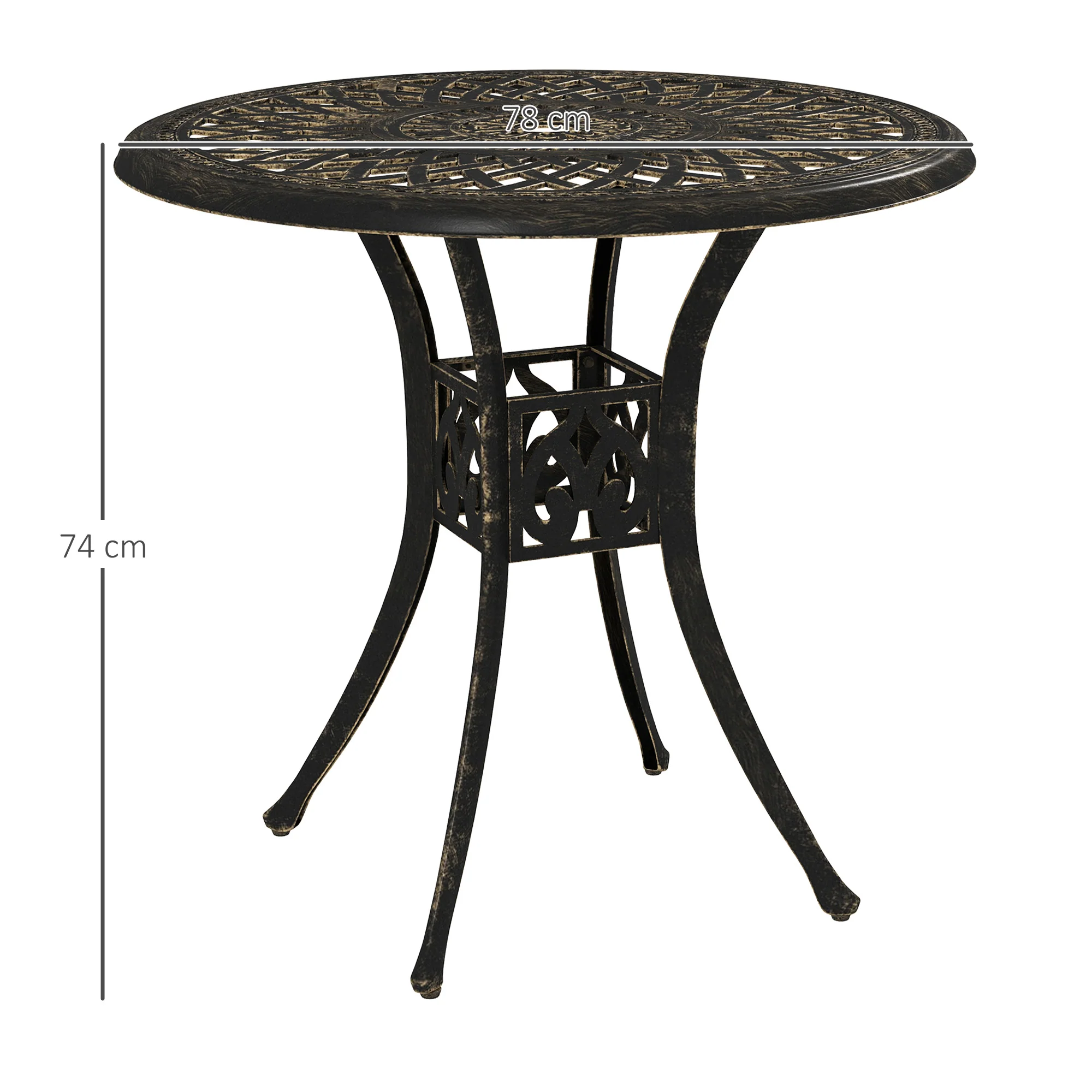 78 cm Round Garden Dining Table with Parasol Hole Antique Cast Aluminium Outdoor Table Only, Bronze Tone - Image 5