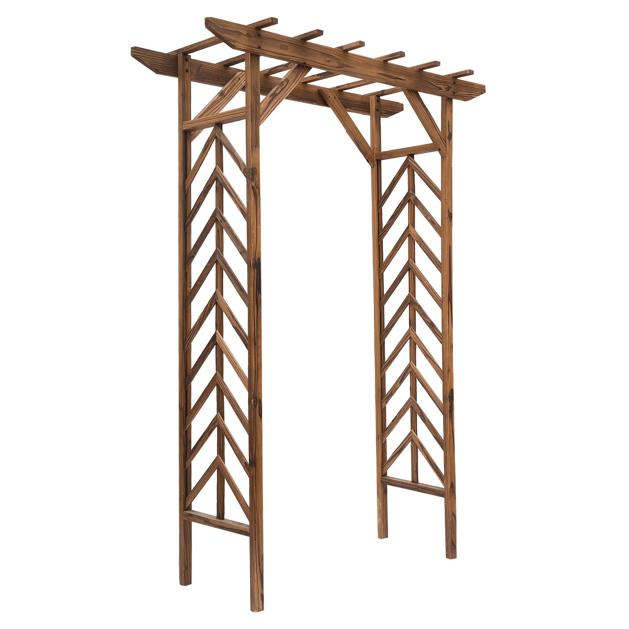 79" Wooden Garden Trellis with Arched Pergola Roof Design for Climbing Vines - Image 12