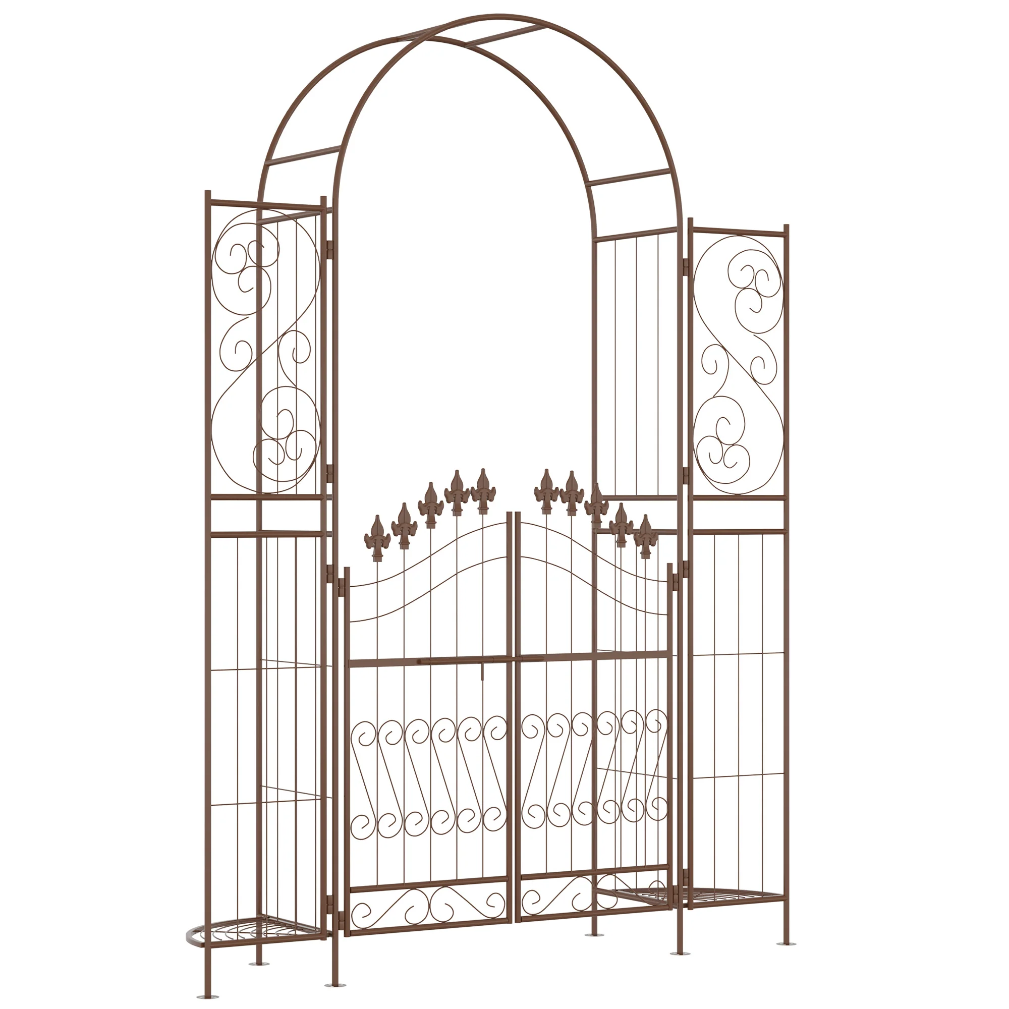 7ft Metal Garden Arch with Gate for Climbing Plants, Ceremony D¨|cor fot Garden, Brown