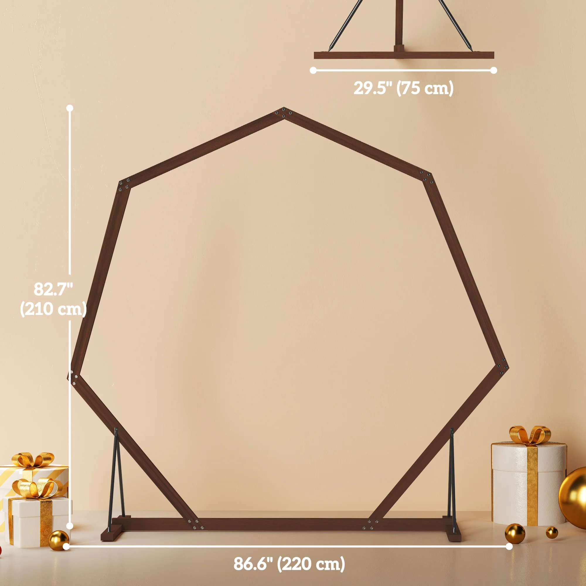7FT Heptagon Wedding Arch for Ceremony, Arch Backdrop Stand with Triangular Base, Brown - Image 5