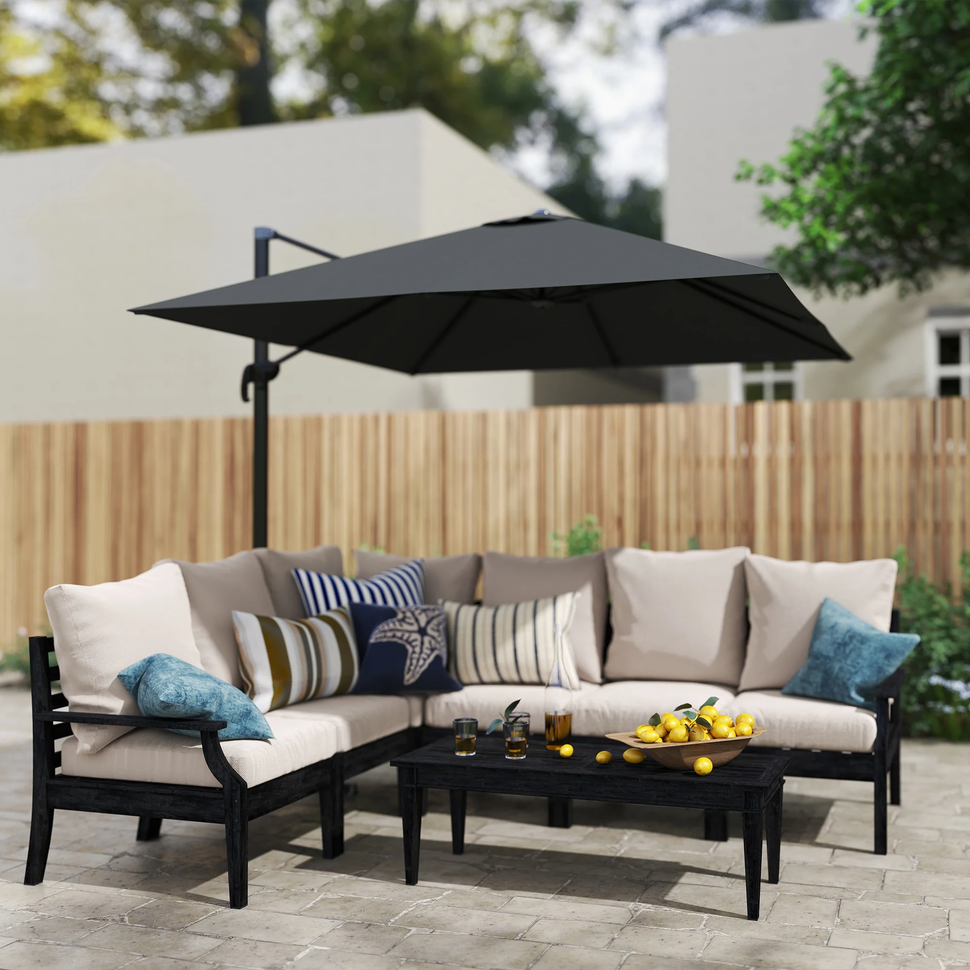 8' Square Cantilever Umbrella, UPF50+, 360° Rotation, Dark Grey - Image 4