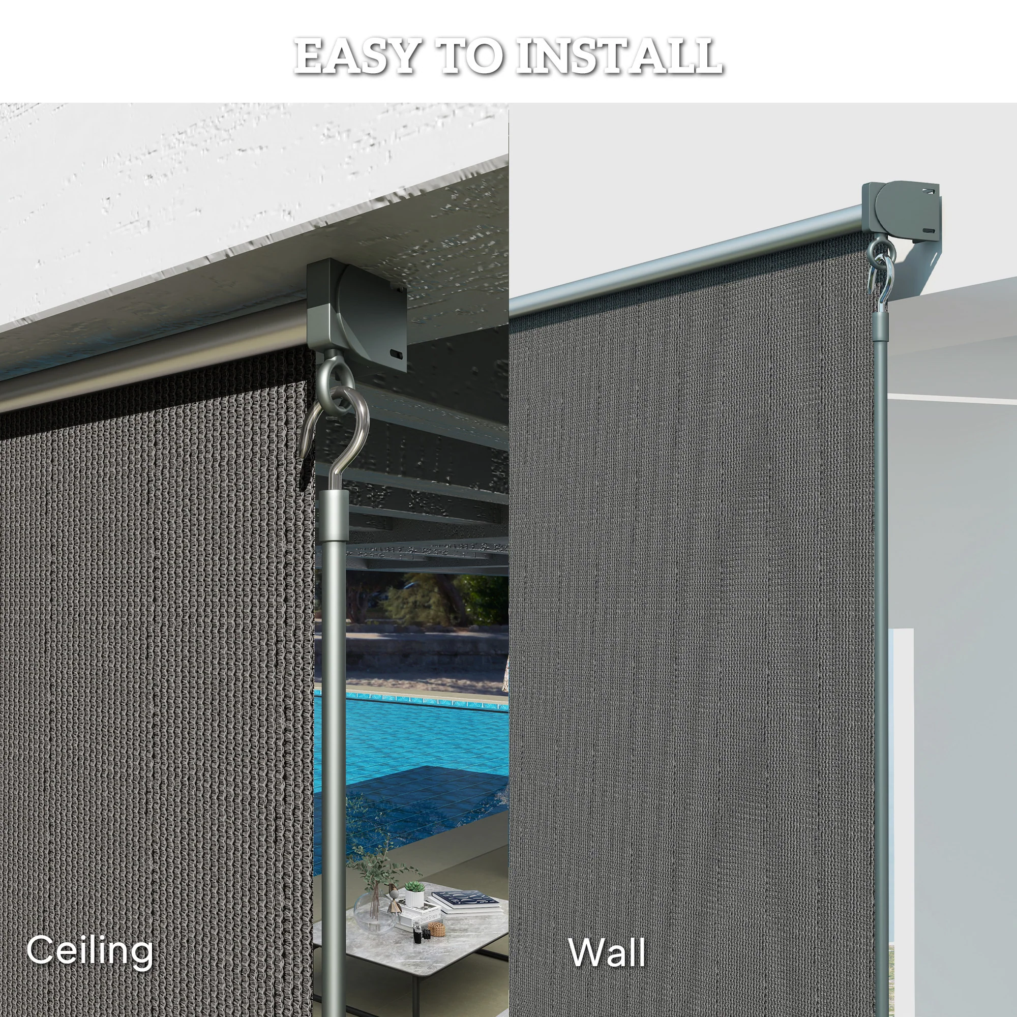 8'W x 6'H Roller Shades for Porch Balcony Gazebo, Dark Grey - Image 7