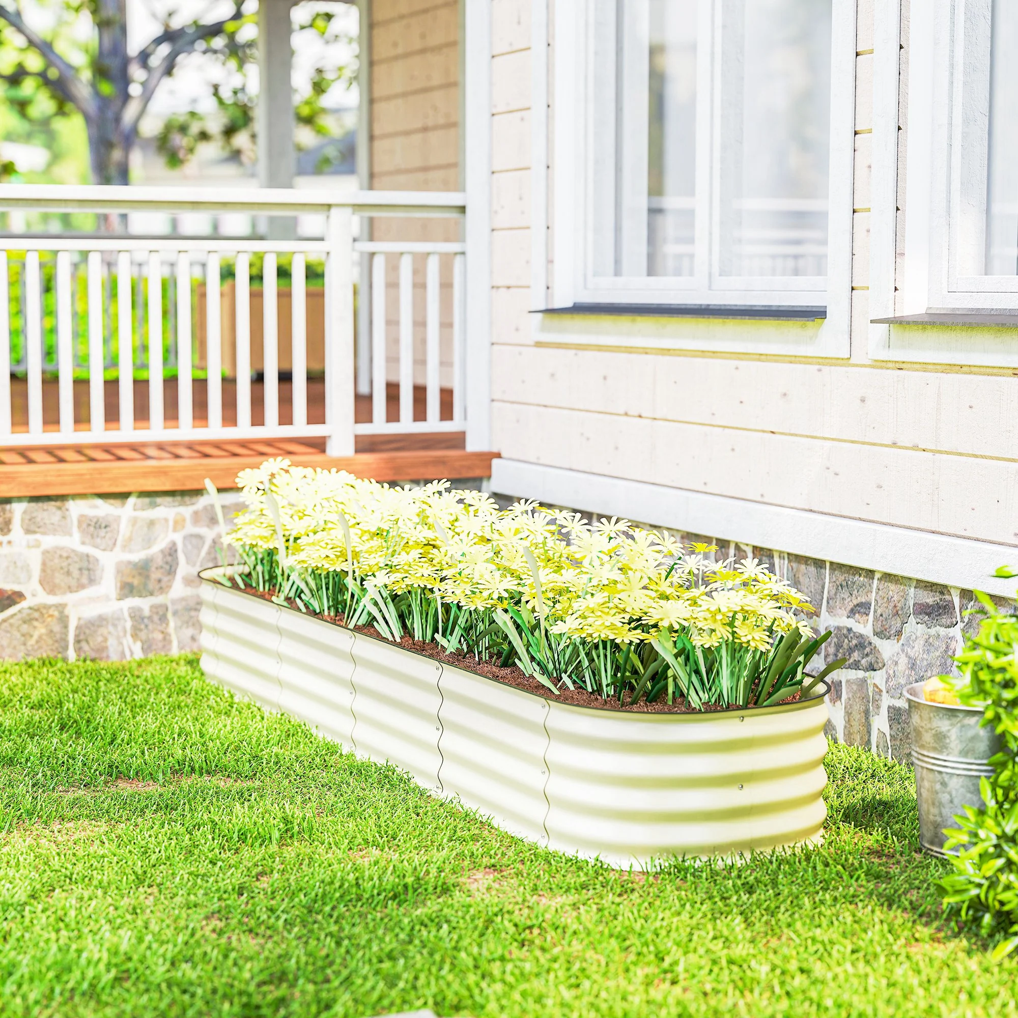 8' x 2' x 1' Galvanized Raised Garden Bed Kit, Outdoor Metal Elevated Planter Box with Safety Edging, Easy DIY Stock Tank for Growing Flowers, Herbs & Vegetables, Cream - Image 10